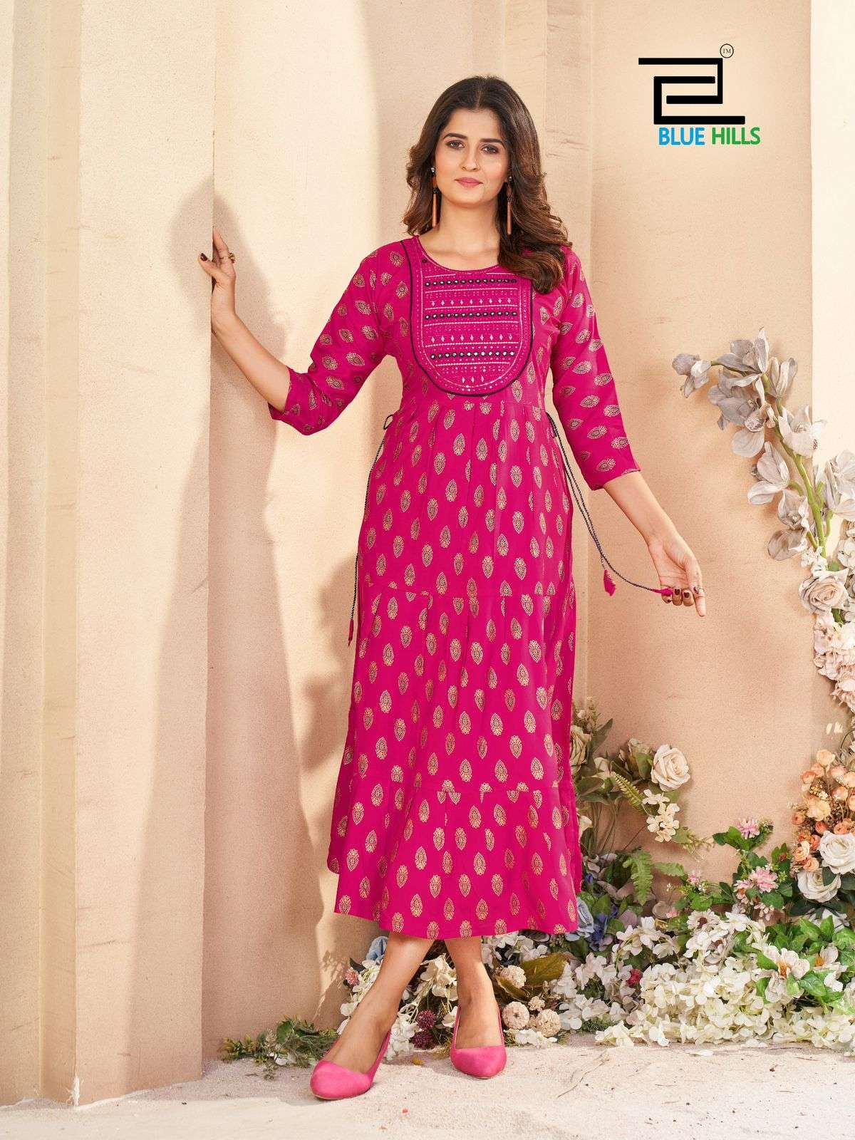 SARFARAZ VOL-15 BY BLUE HILLS RAYON PRINT EMBROIDERY NECK GOWN STYLE 