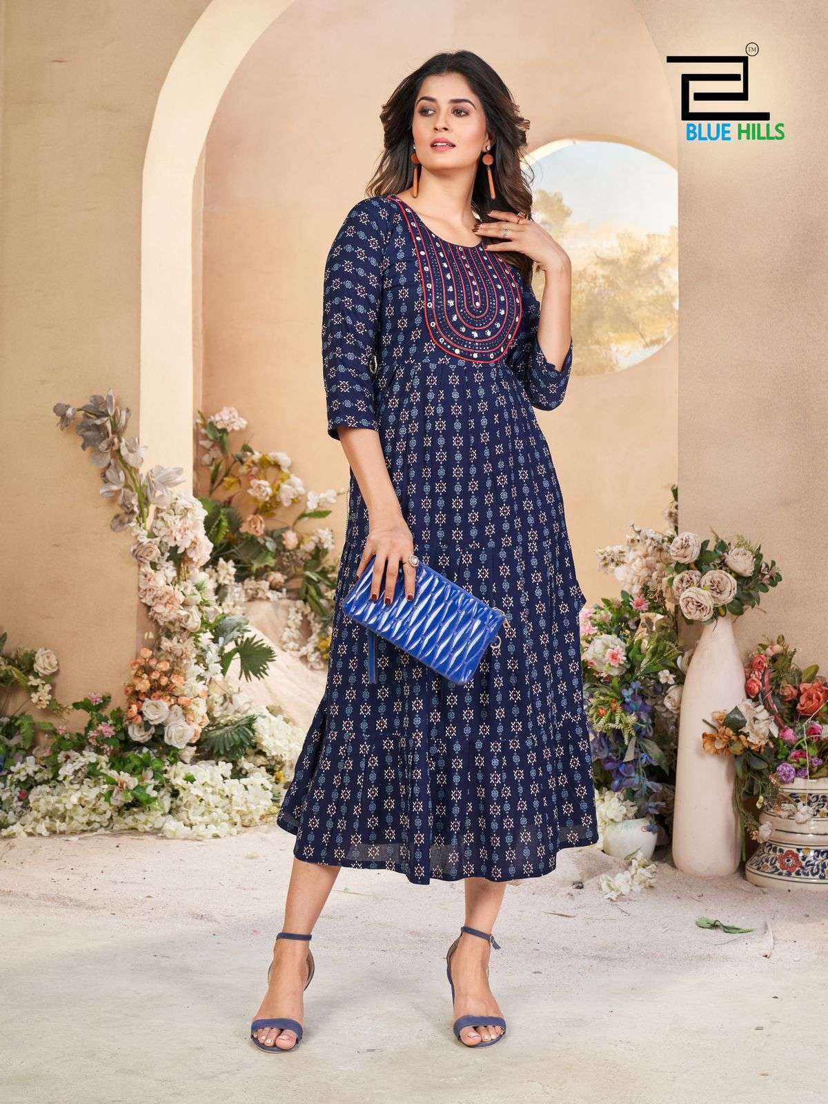 SARFARAZ VOL-15 BY BLUE HILLS RAYON PRINT EMBROIDERY NECK GOWN STYLE 