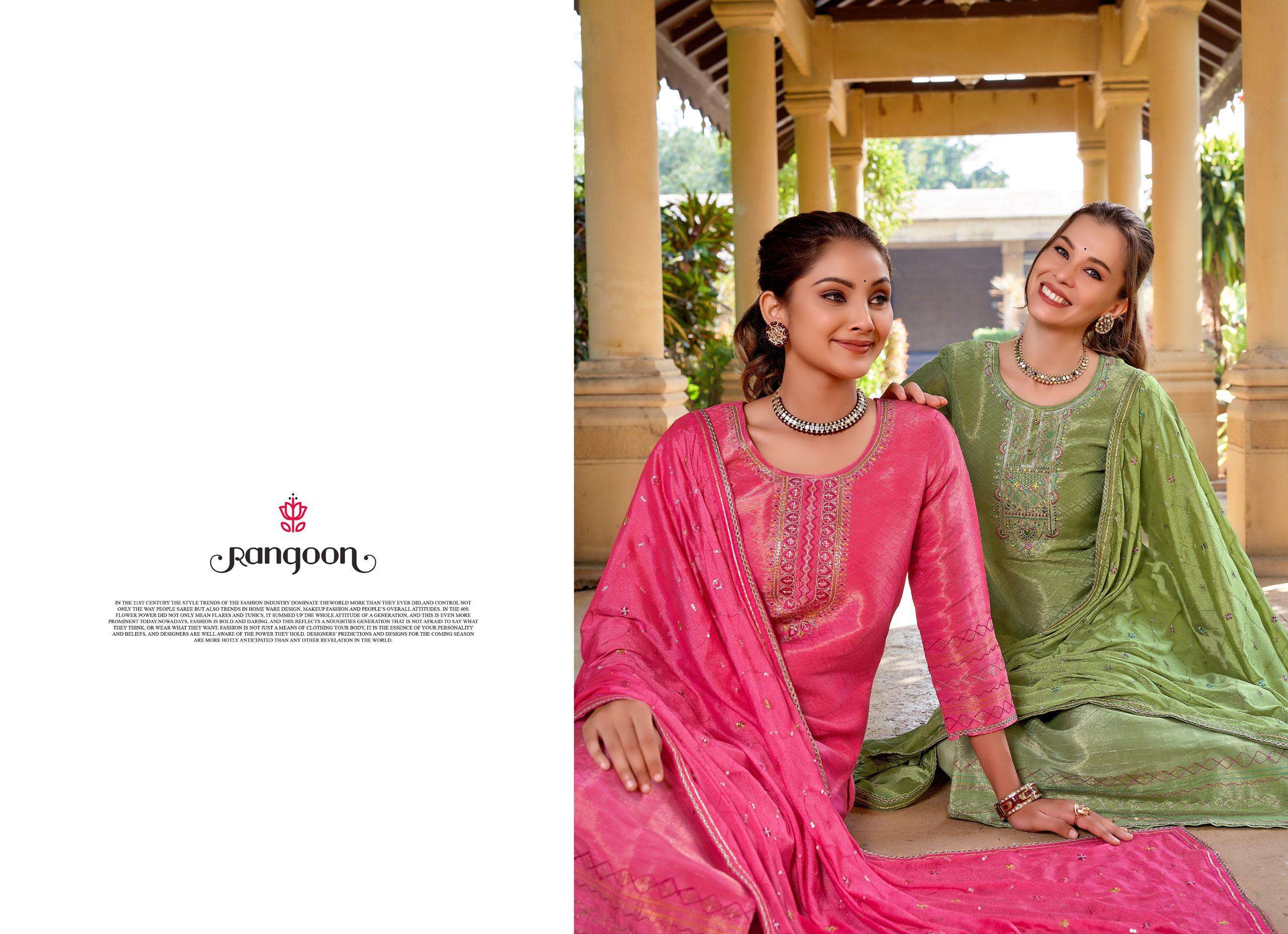 SAROJ BY RANGOON PURE VISCOSE WITH FANCY EMBROIDERY ARI WORK KURTI PANT WITH DUPATTA