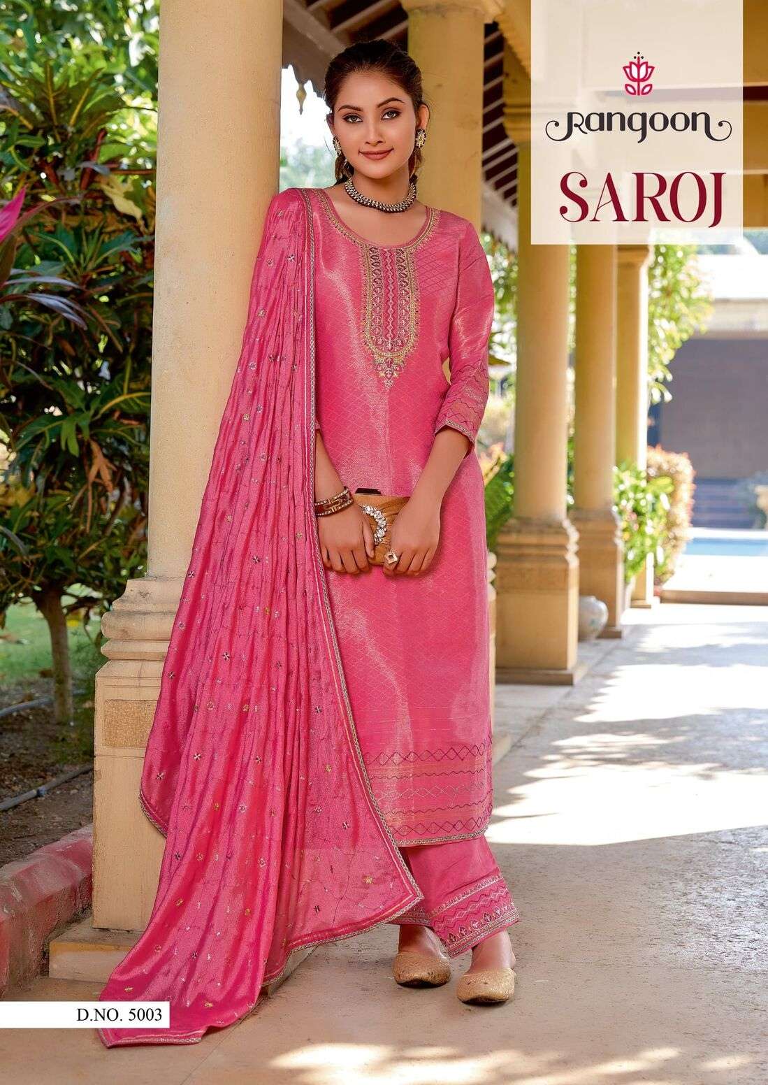 SAROJ BY RANGOON PURE VISCOSE WITH FANCY EMBROIDERY ARI WORK KURTI PANT WITH DUPATTA