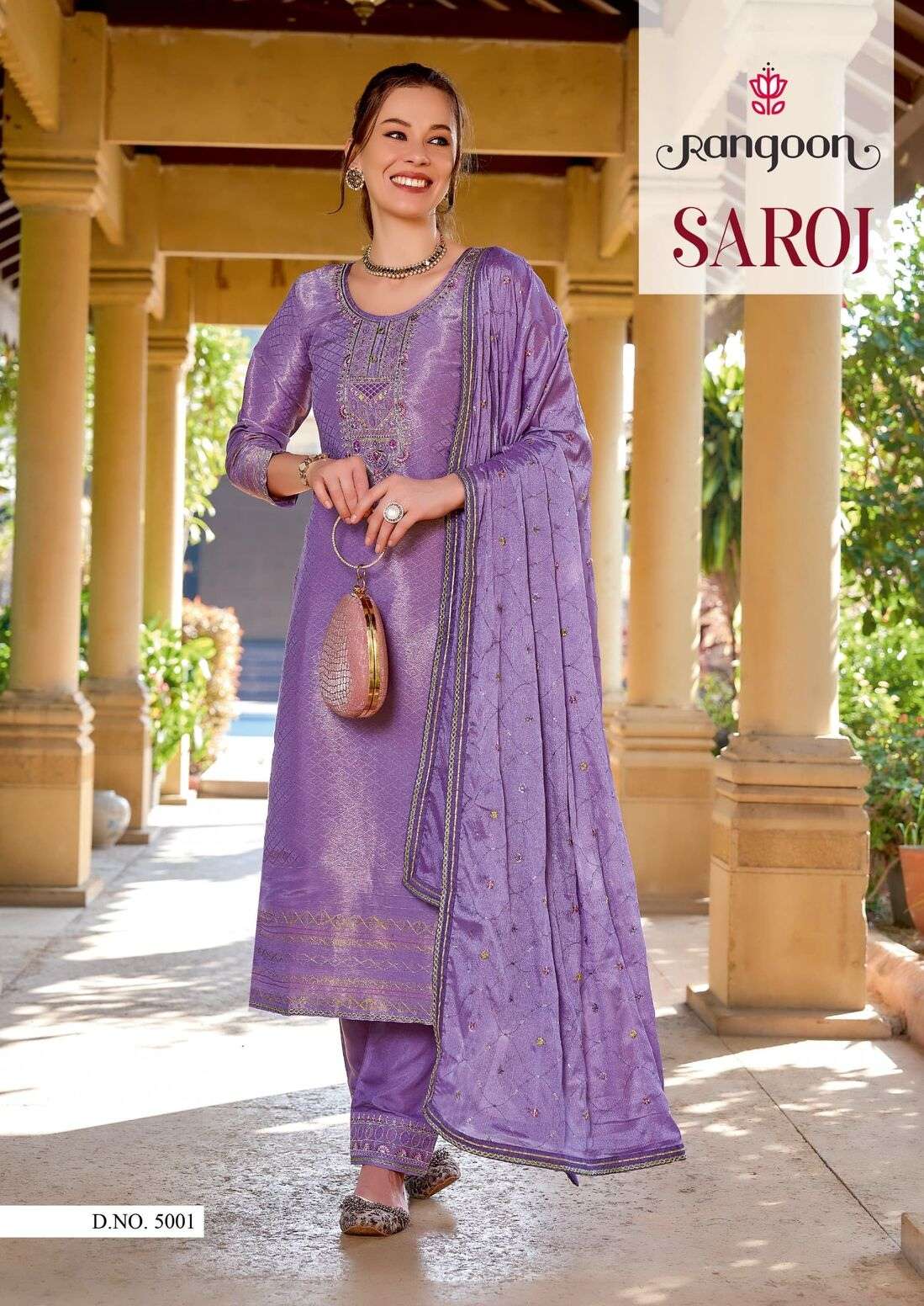 SAROJ BY RANGOON PURE VISCOSE WITH FANCY EMBROIDERY ARI WORK KURTI PANT WITH DUPATTA