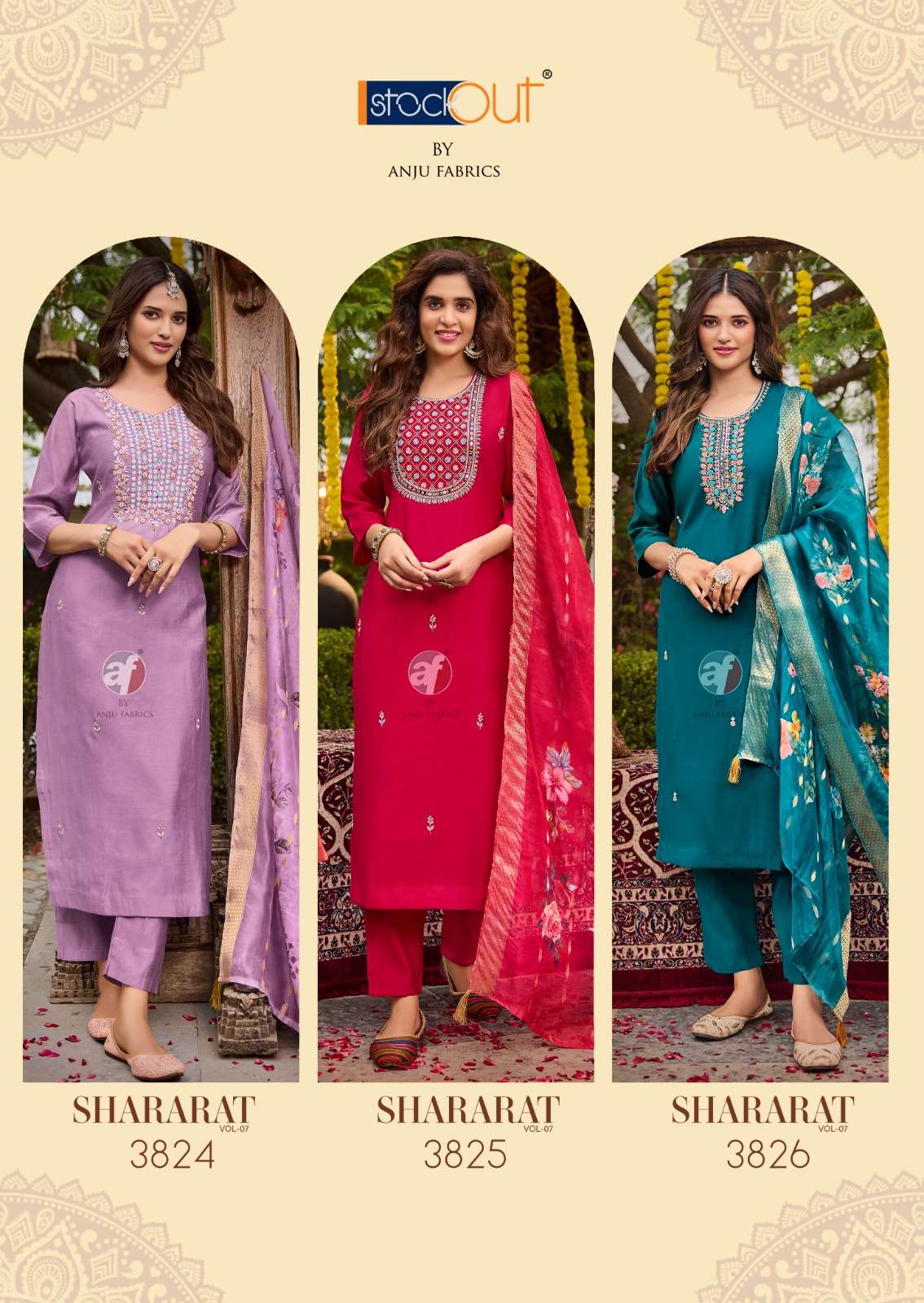 SHARARAT VOL-7 BY ANJU FABRICS PURE HANDWORK KURTI PANT WITH HEAVY DUPATTA 