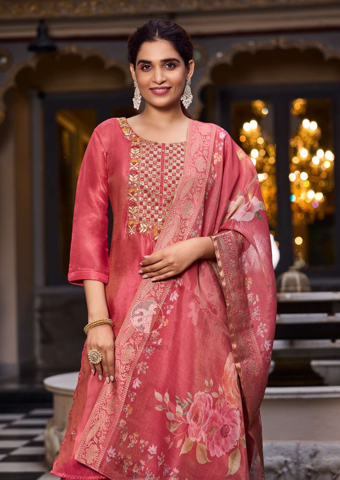 SILK AFFAIR VOL-4 BY ANJU FABRICS TISSUE SHIMMER BEAUTIFUL EMBROIDERY KURTI PANT WITH DUPATTA 