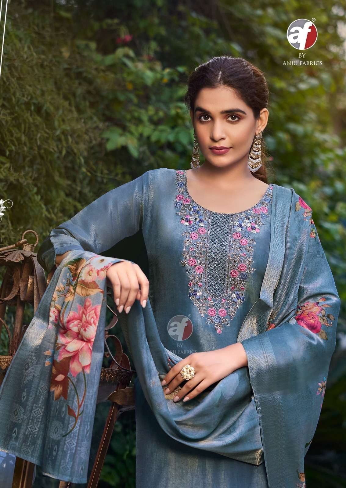SILK AFFAIR VOL-4 BY ANJU FABRICS TISSUE SHIMMER BEAUTIFUL EMBROIDERY KURTI PANT WITH DUPATTA 