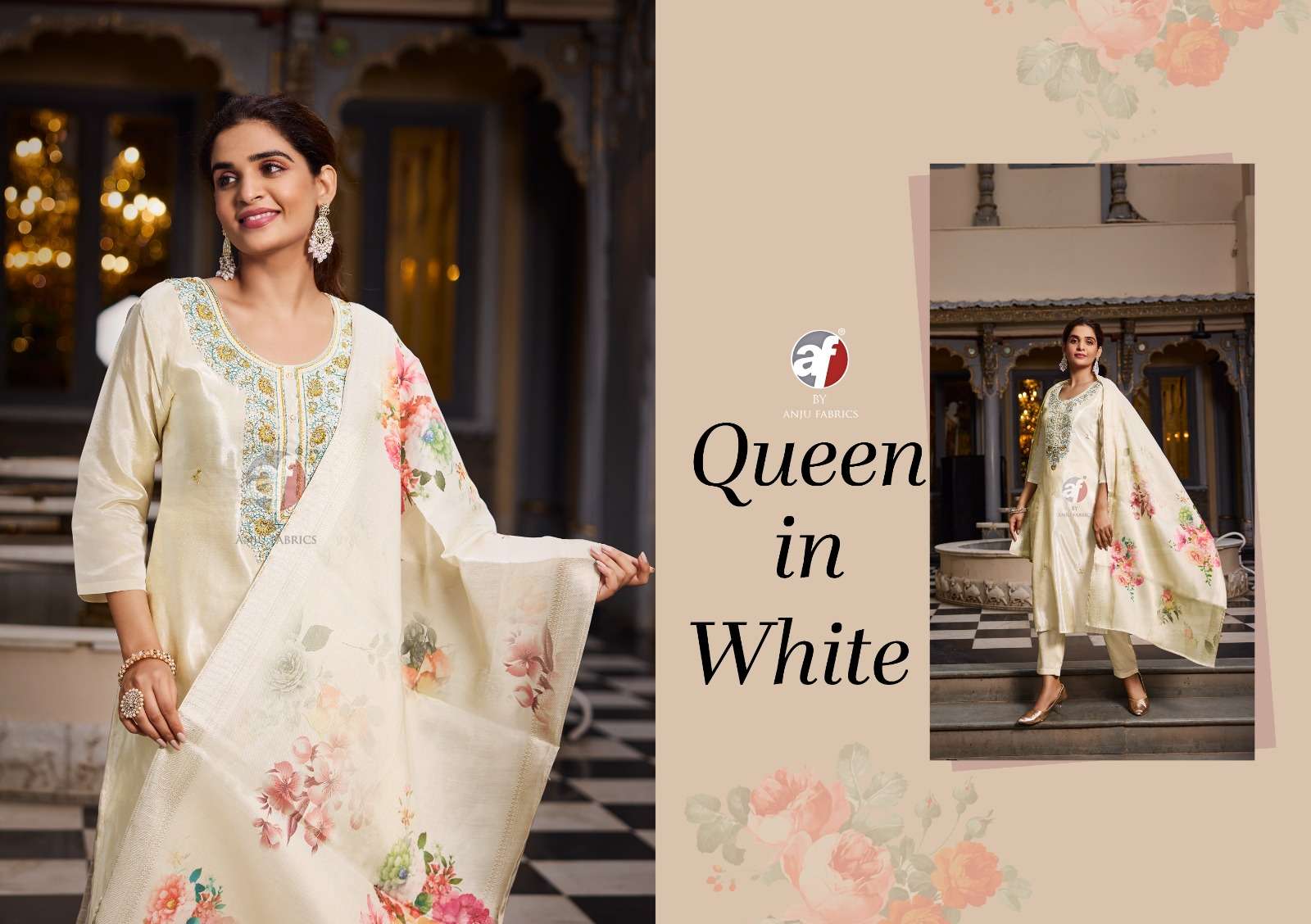 SILK AFFAIR VOL-4 BY ANJU FABRICS TISSUE SHIMMER BEAUTIFUL EMBROIDERY KURTI PANT WITH DUPATTA 