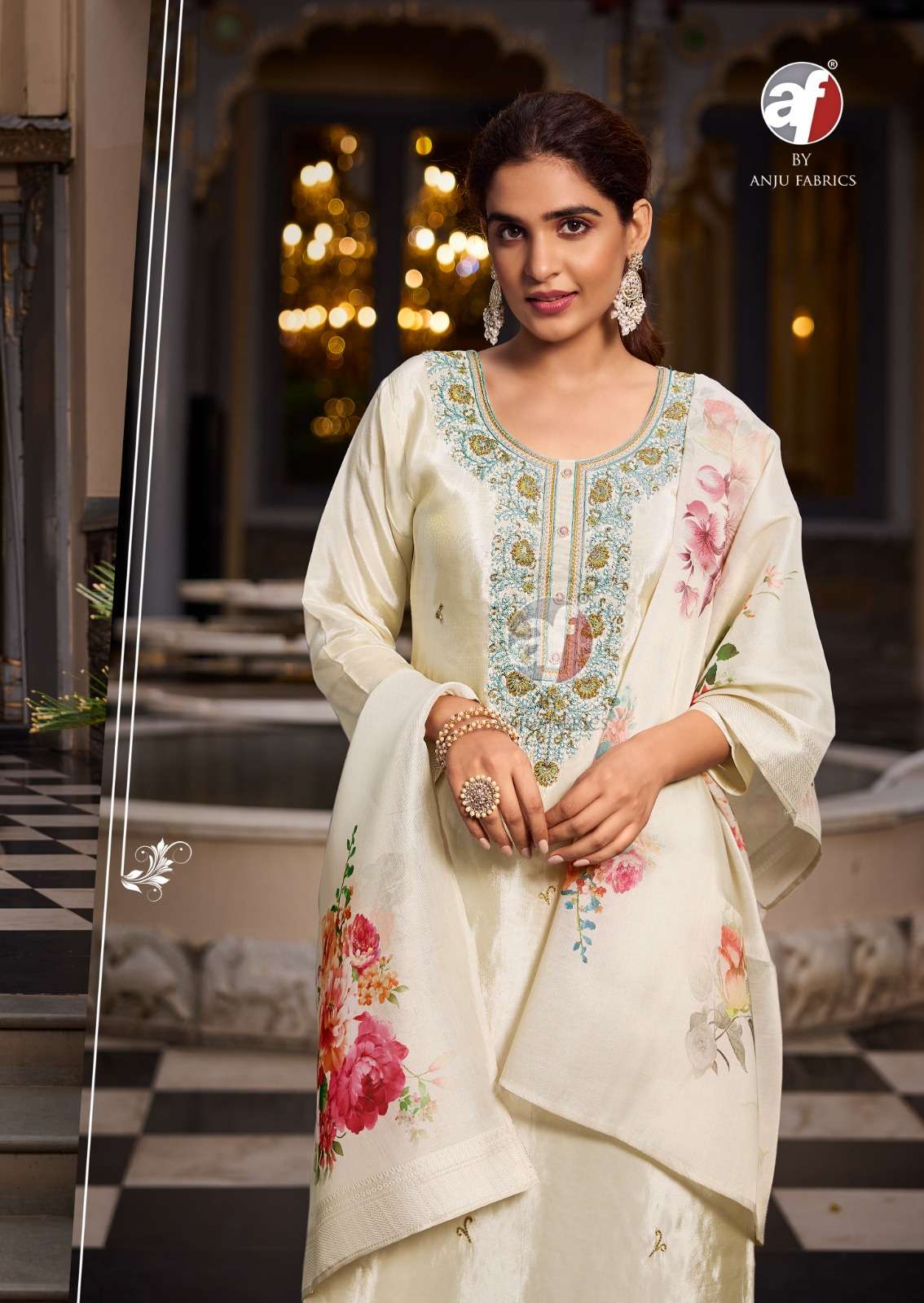 SILK AFFAIR VOL-4 BY ANJU FABRICS TISSUE SHIMMER BEAUTIFUL EMBROIDERY KURTI PANT WITH DUPATTA 