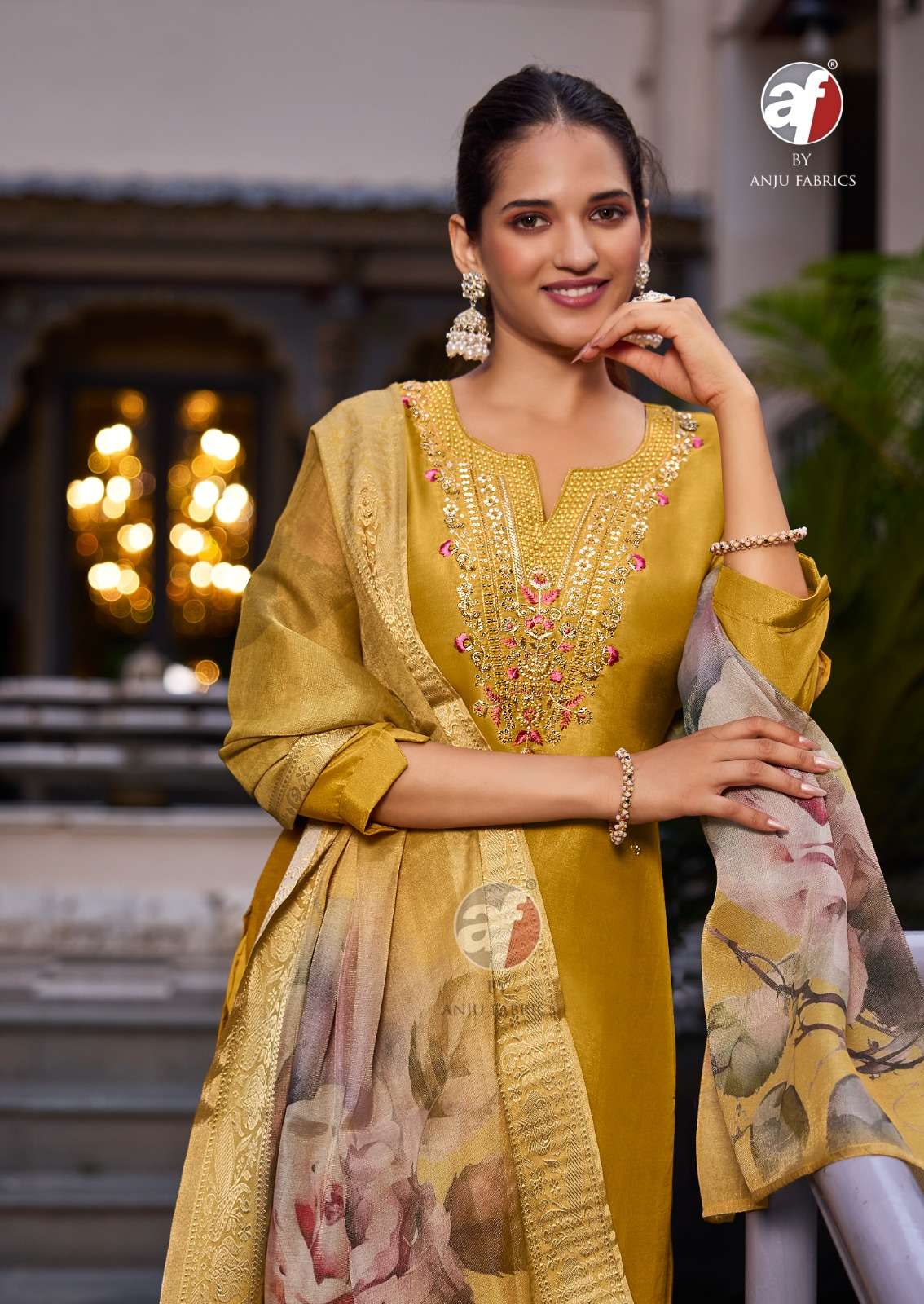 SILK AFFAIR VOL-4 BY ANJU FABRICS TISSUE SHIMMER BEAUTIFUL EMBROIDERY KURTI PANT WITH DUPATTA 