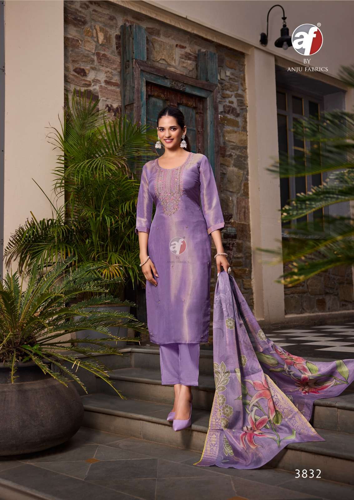 SILK AFFAIR VOL-4 BY ANJU FABRICS TISSUE SHIMMER BEAUTIFUL EMBROIDERY KURTI PANT WITH DUPATTA 