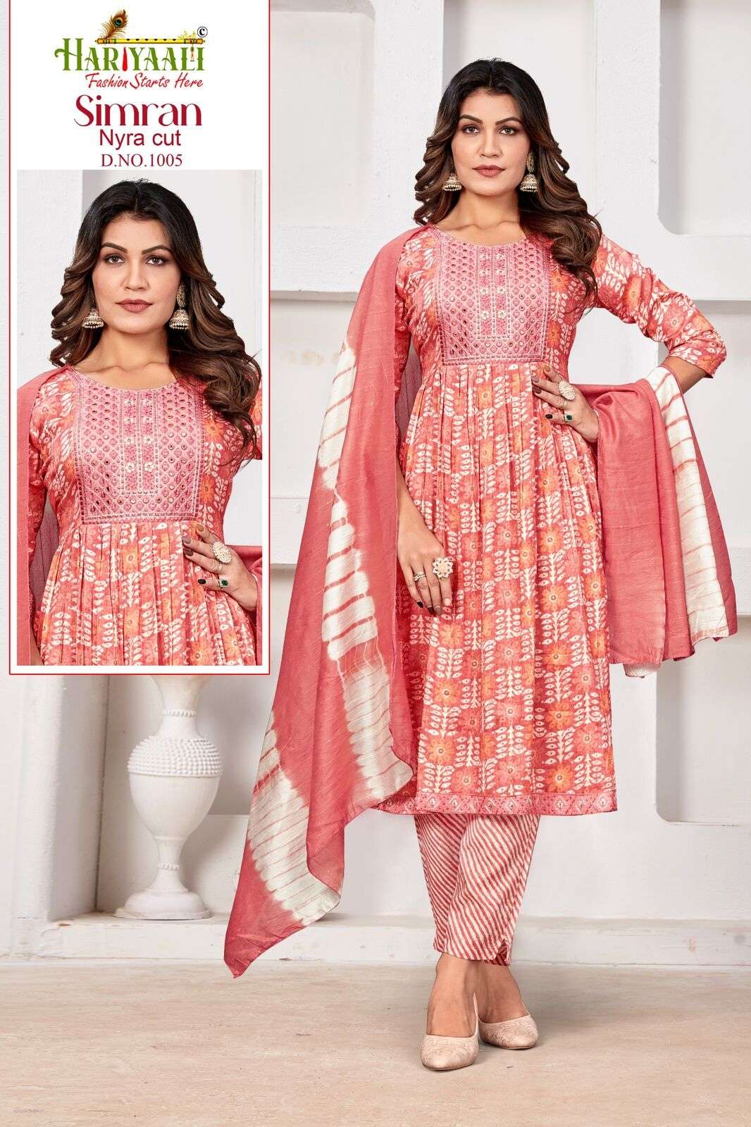 SIMRAN BY HARIYAALI RAYON NAYRA CUT KURTI PANT & DUPATTA WITH SEQUENCE WORK 