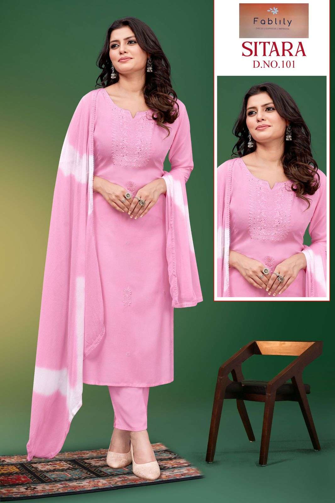 SITARA BY TEXOFAB RAYON HEAVY EMBROIDERY KURTI PANT WITH SHABURI PRINT DUPATTA 