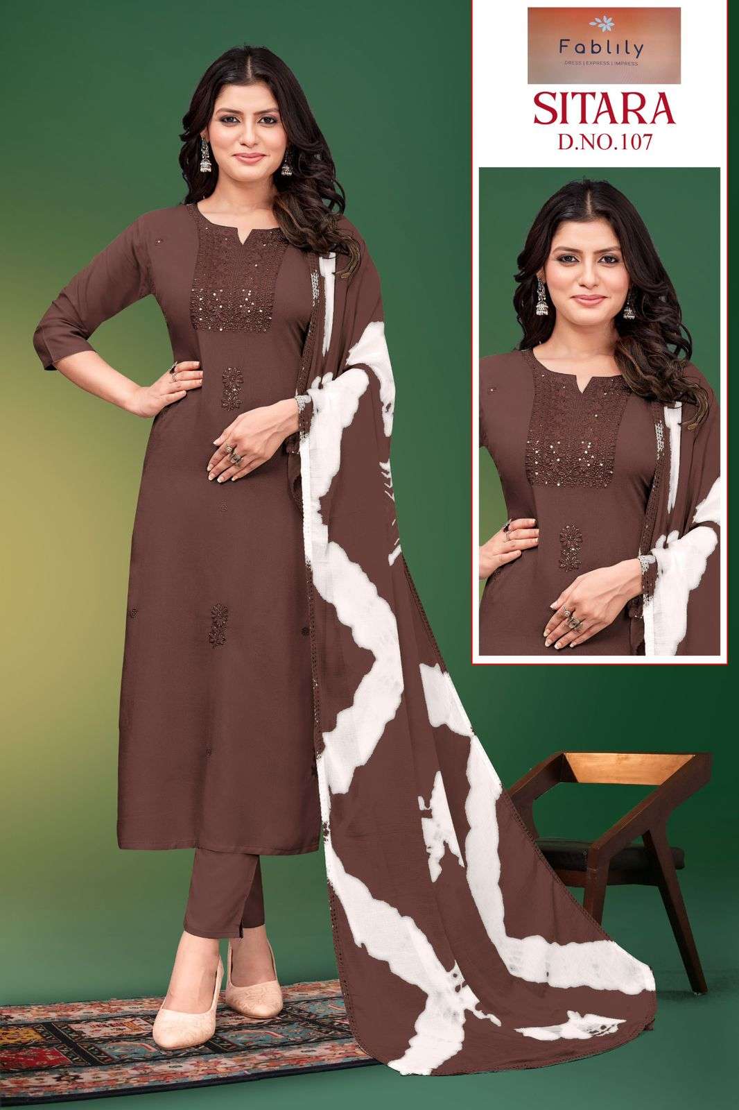 SITARA BY TEXOFAB RAYON HEAVY EMBROIDERY KURTI PANT WITH SHABURI PRINT DUPATTA 