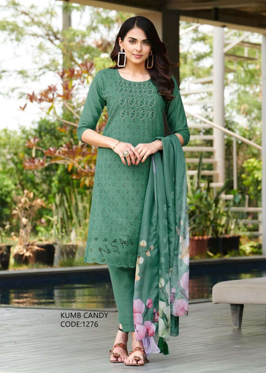 SR-1276 KU PURE COTTON HEAVY SCHIFFLI WORK WITH DIGITAL PRINT DUPATTA  