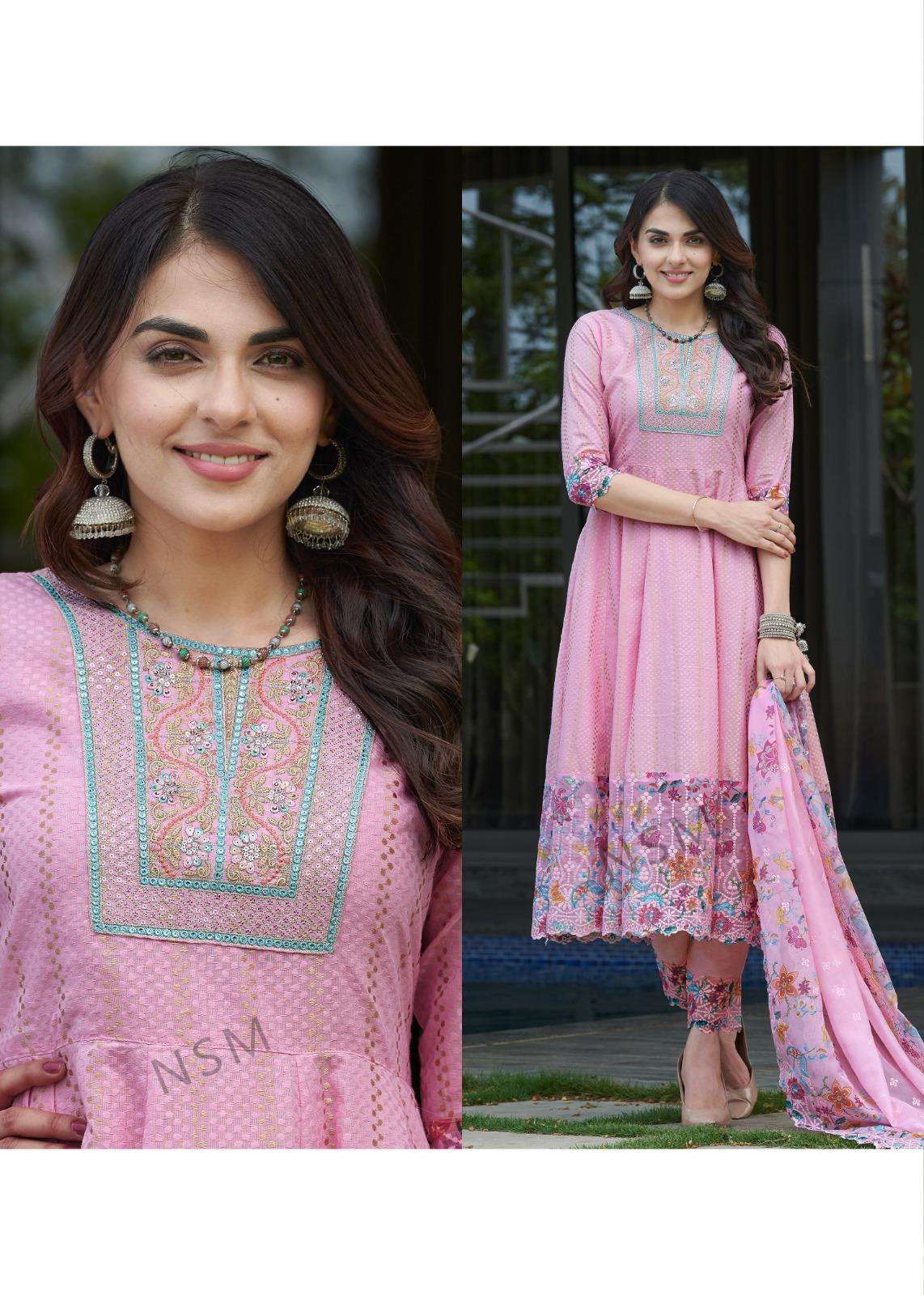SR-1283 KN HEAVY EMBROIDERY NECK WITH JACQUARD ANARKALI 3 PCS SET 