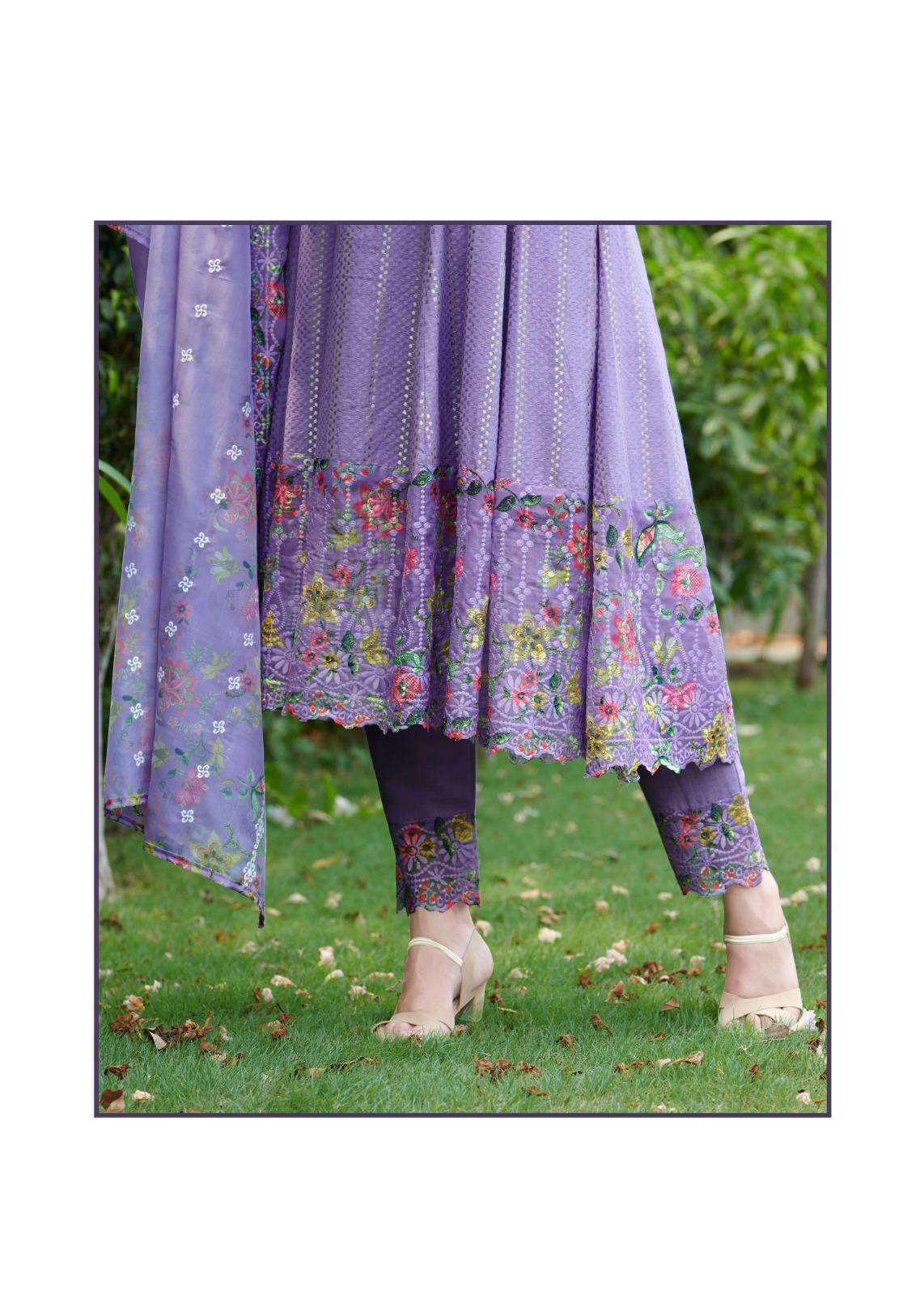 SR-1285 KN HEAVY EMBROIDERY NECK WITH JACQUARD ANARKALI 3 PCS SET 