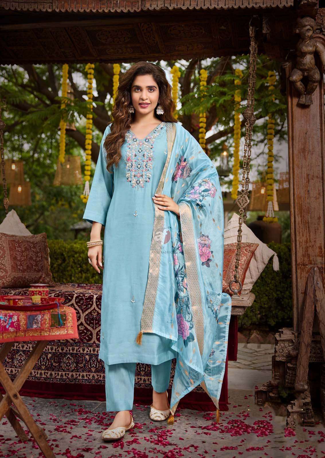 SR-2823 AF VISCOSE MODAL KURTI PANT WITH HEAVY DUPATTA 