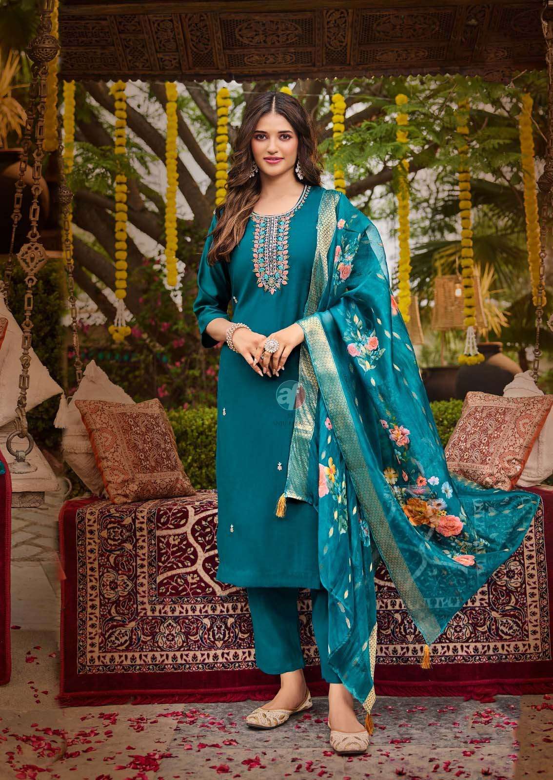 SR-2826 AF VISCOSE MODAL KURTI PANT WITH HEAVY DUPATTA 