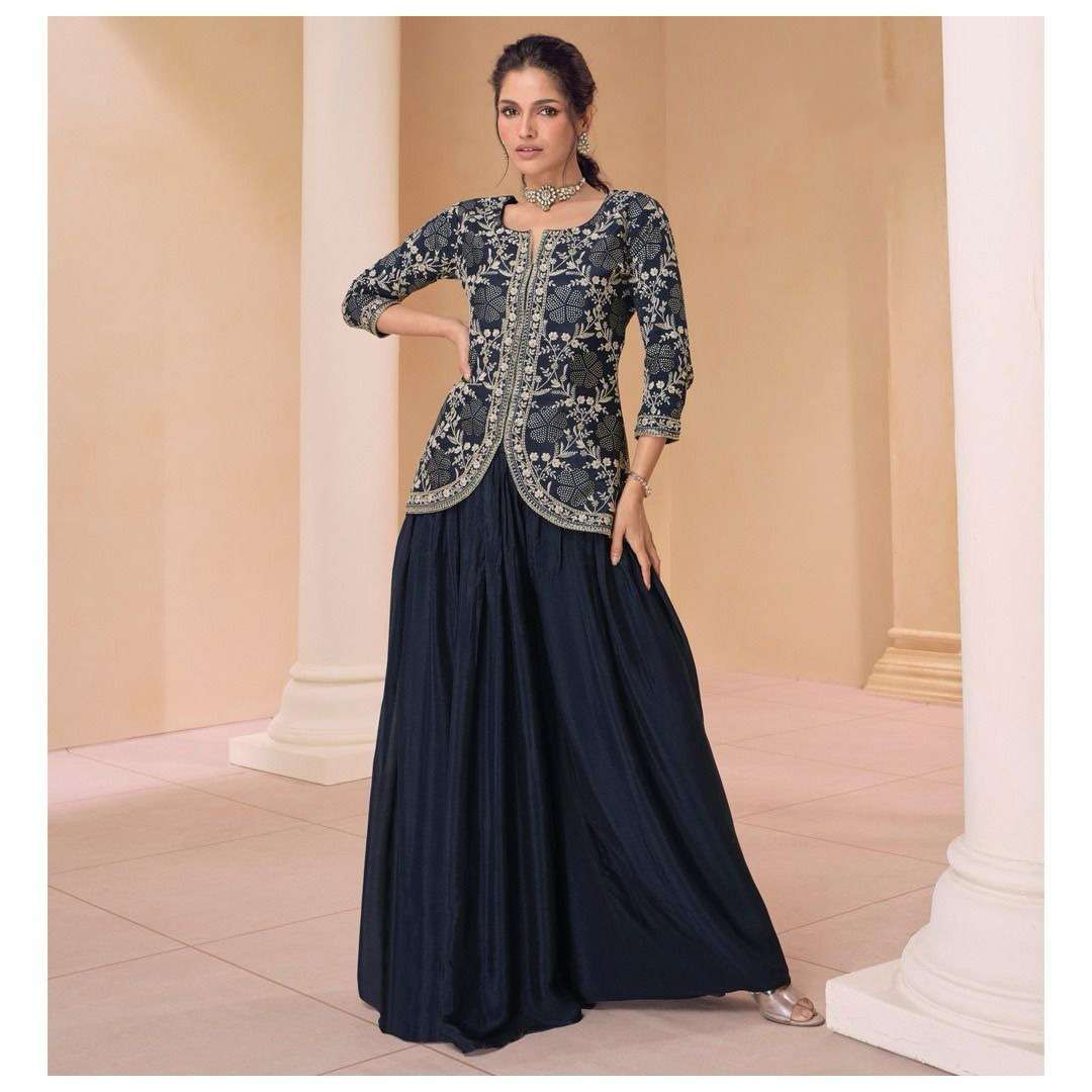 SR-5449 SY REAL CHINON SILK EMBROIDERY TOP PLAZO WITH DUPATTA 