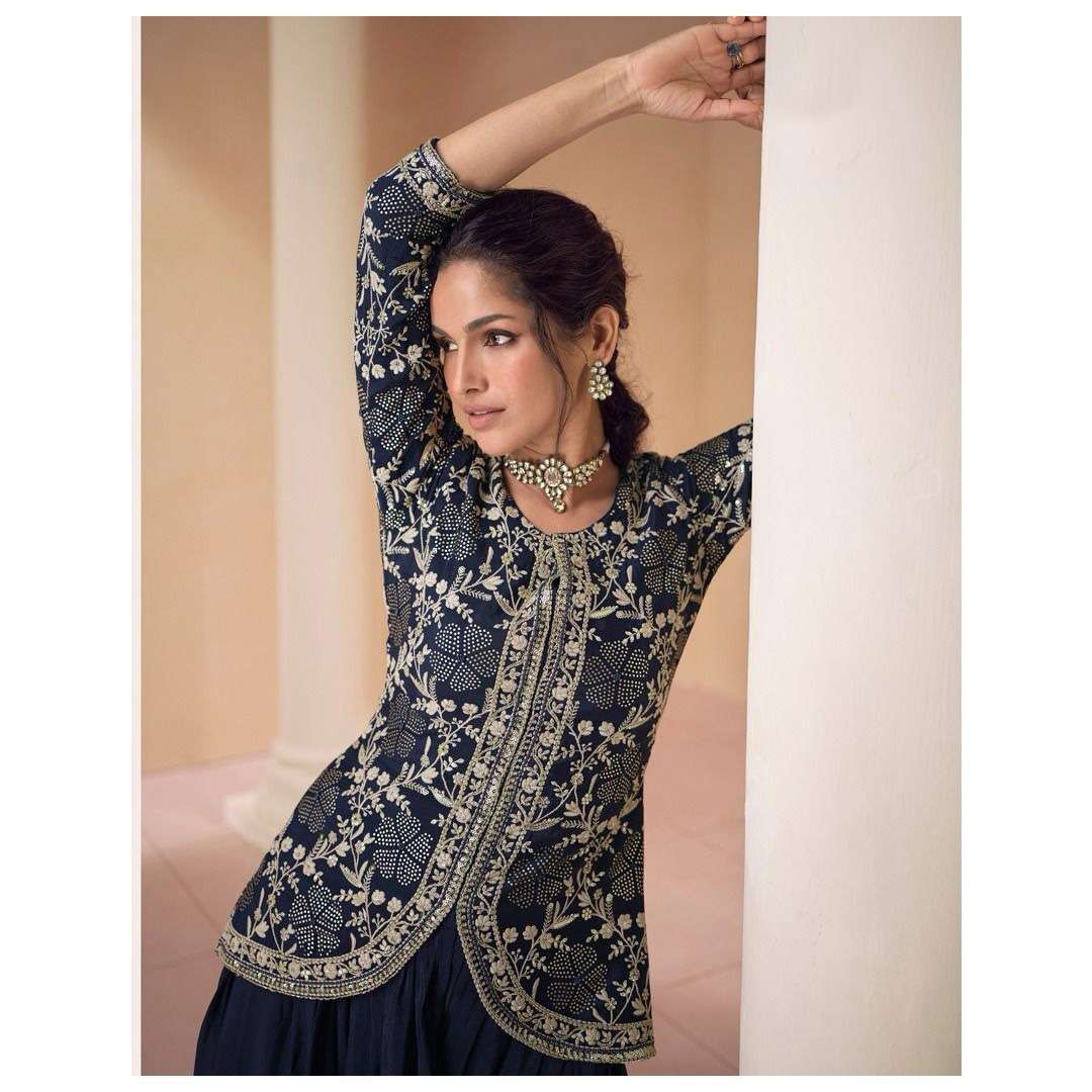 SR-5449 SY REAL CHINON SILK EMBROIDERY TOP PLAZO WITH DUPATTA 