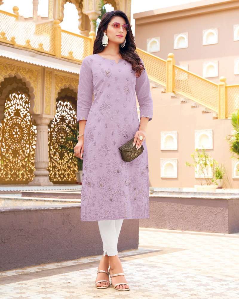 SS-06 KAAMYA PURE COTTON LINEN STYLISH EMBROIDERY WORK KURTI PANT 