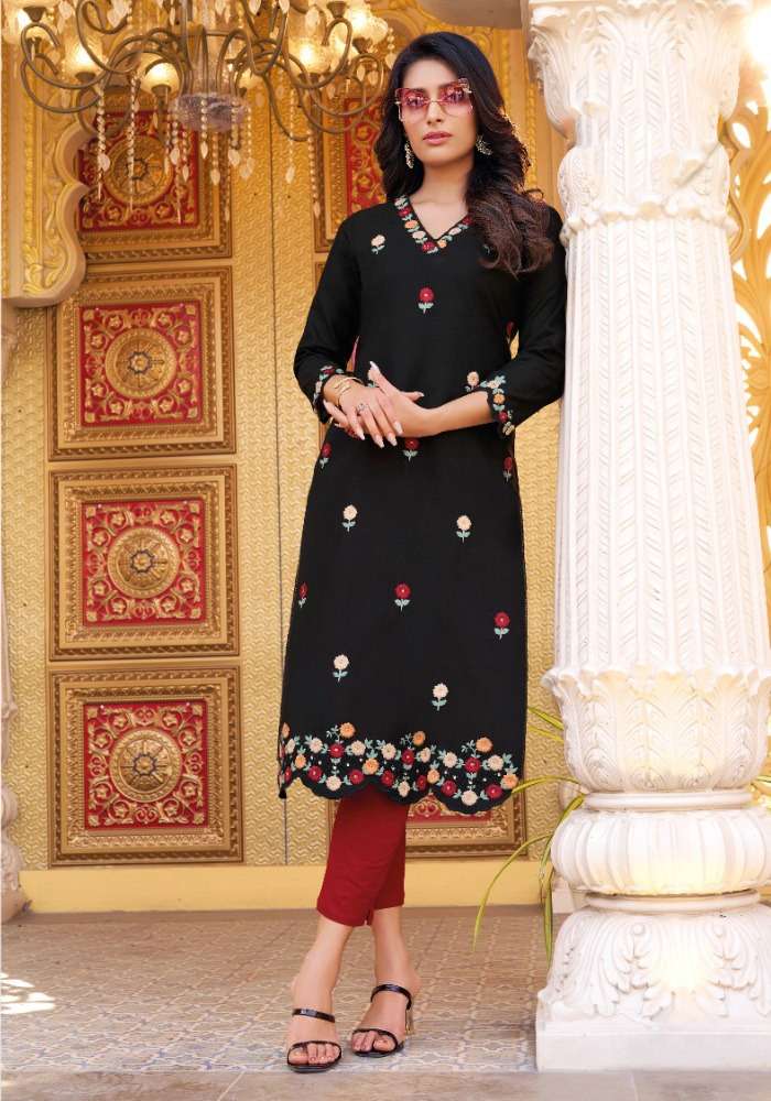 SS-07 KIMAAYA PURE COTTON LINEN STYLISH EMBROIDERY WORK KURTI PANT 