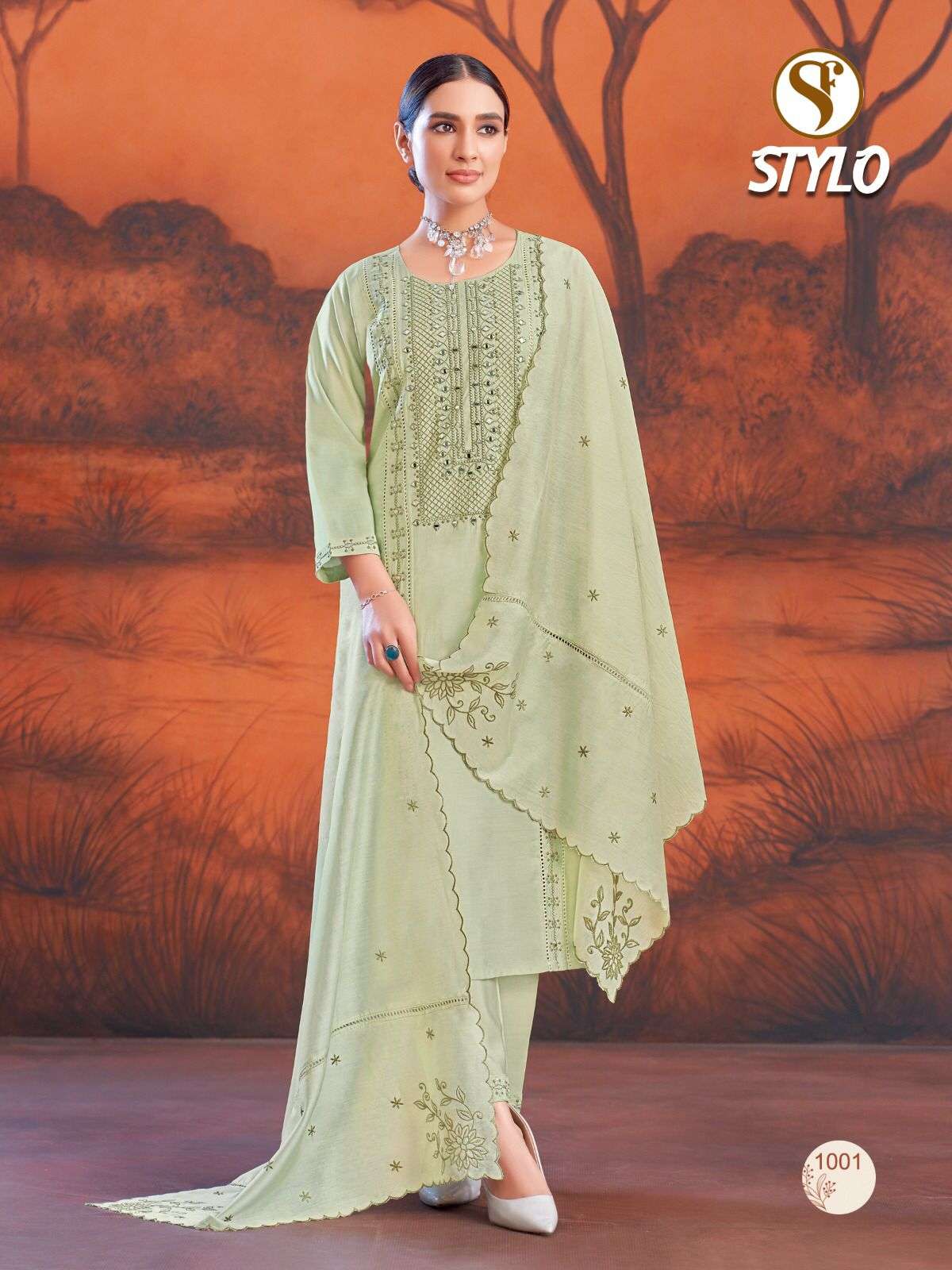 STYLO BY SWEETY FASHION ROMAN SILK WITH EMBROIDERY WORK 3 PCS SET 
