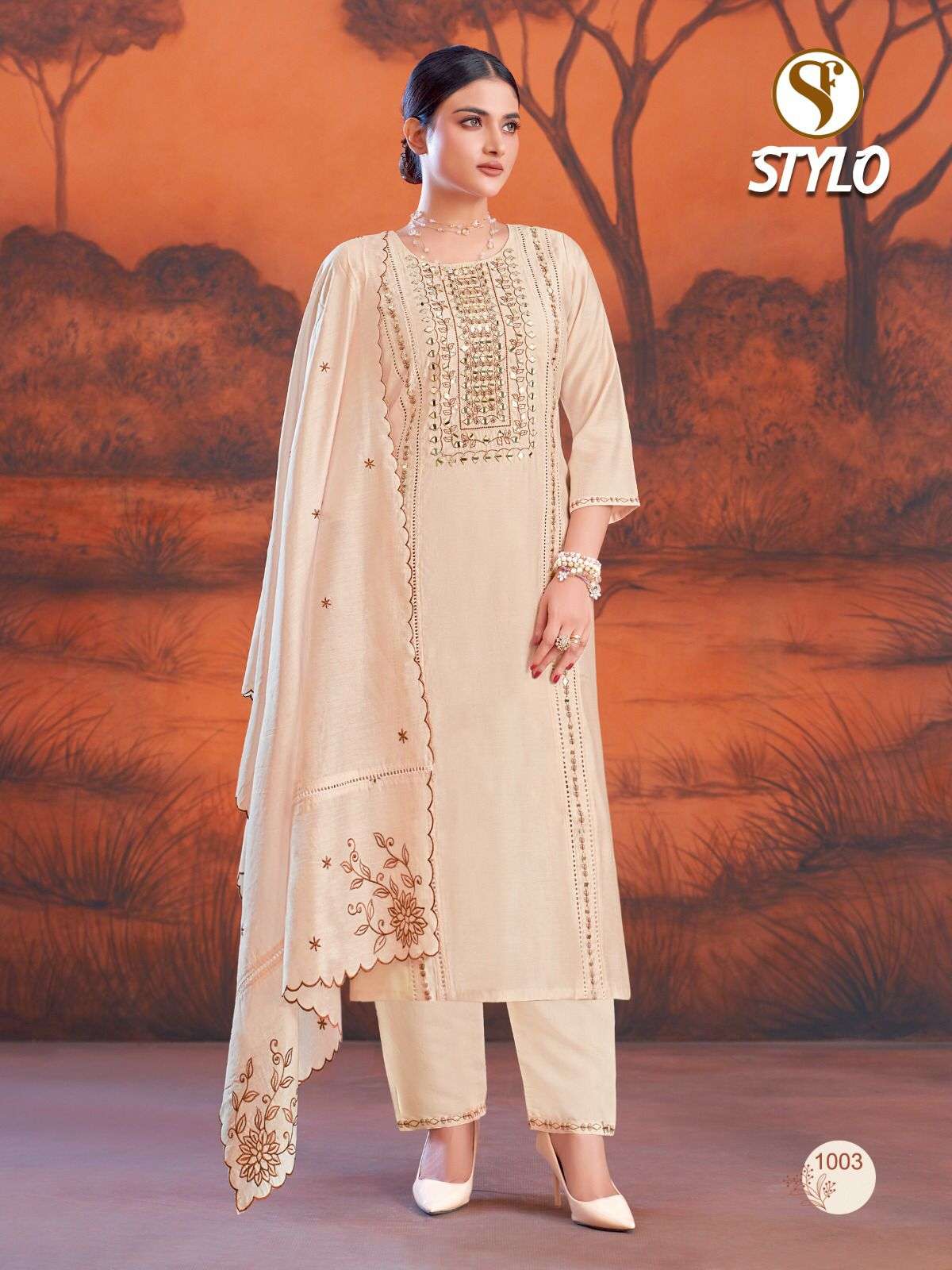 STYLO BY SWEETY FASHION ROMAN SILK WITH EMBROIDERY WORK 3 PCS SET 