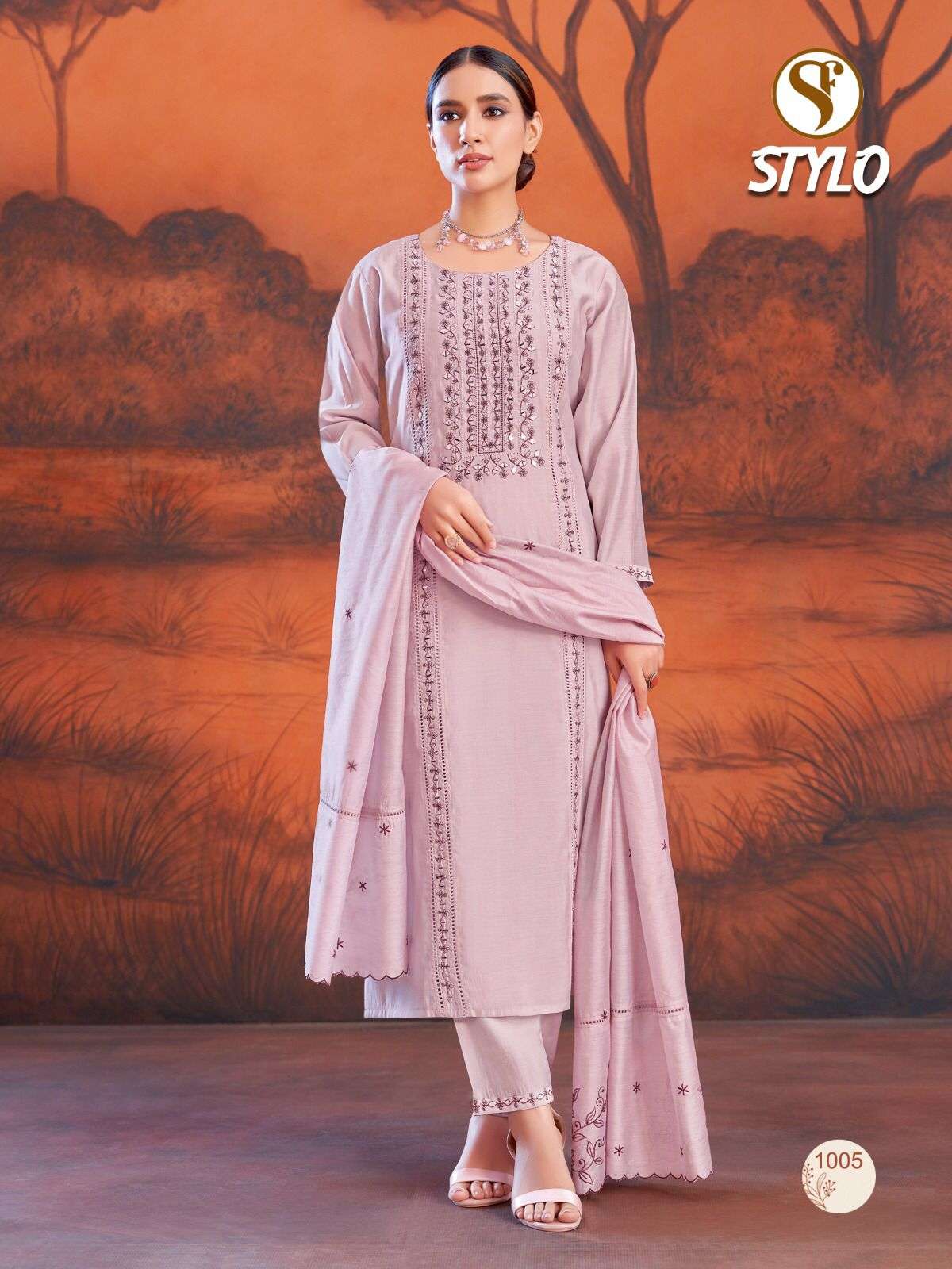 STYLO BY SWEETY FASHION ROMAN SILK WITH EMBROIDERY WORK 3 PCS SET 
