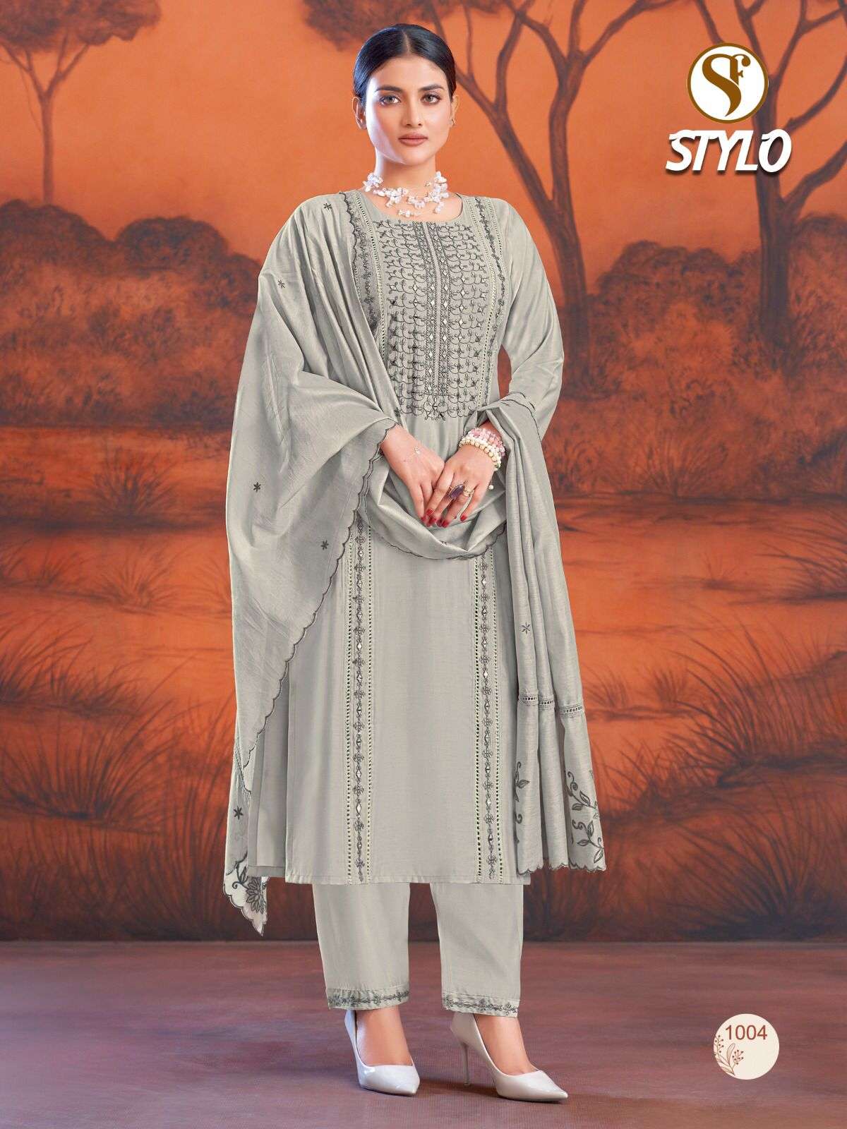 STYLO BY SWEETY FASHION ROMAN SILK WITH EMBROIDERY WORK 3 PCS SET 