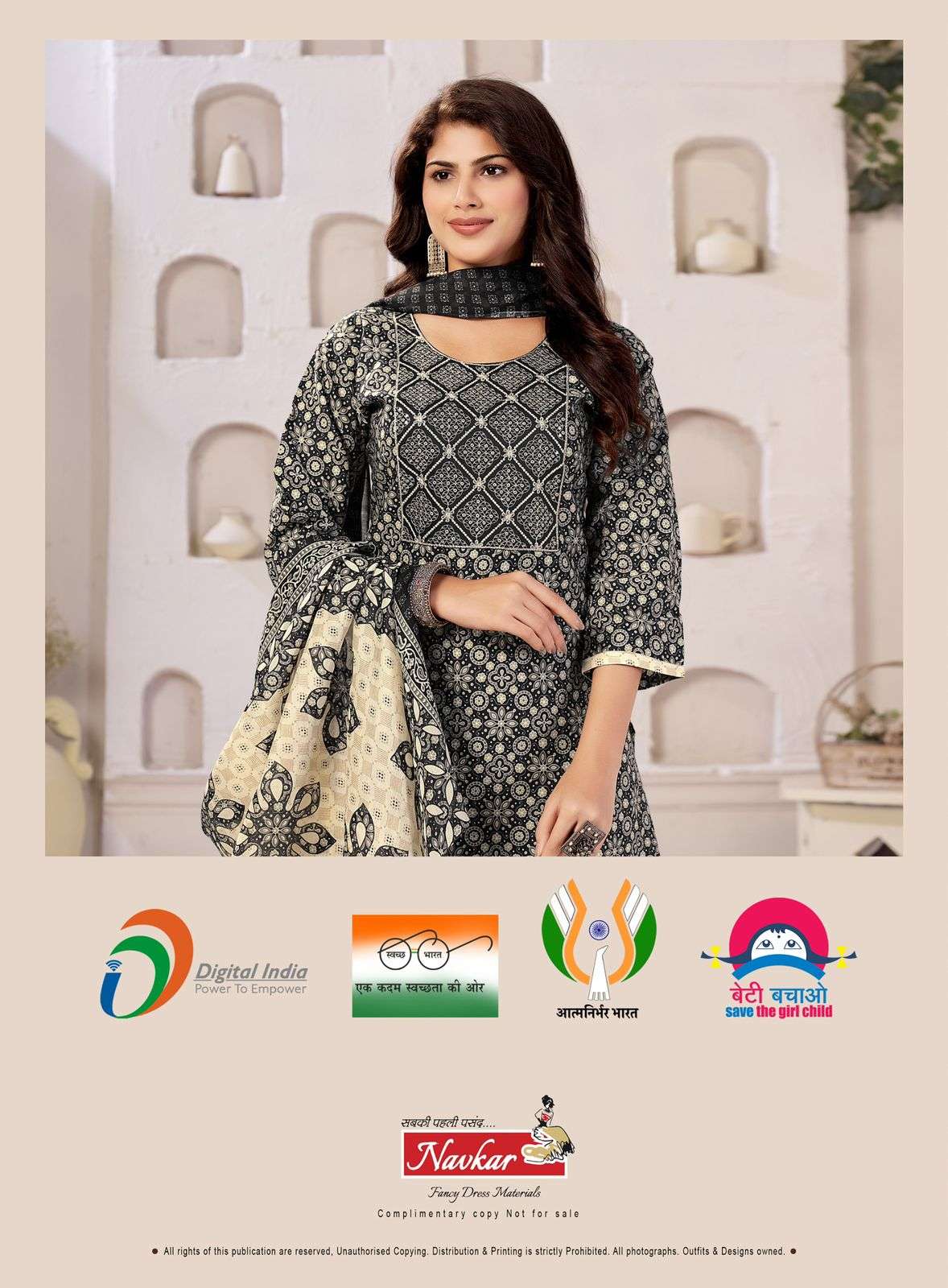 SUCHTRA VOL-1 BY NAVKAR BRAND MUSKA COTTON PRINT SEQUENCE NECK WITH COTTON LINING 