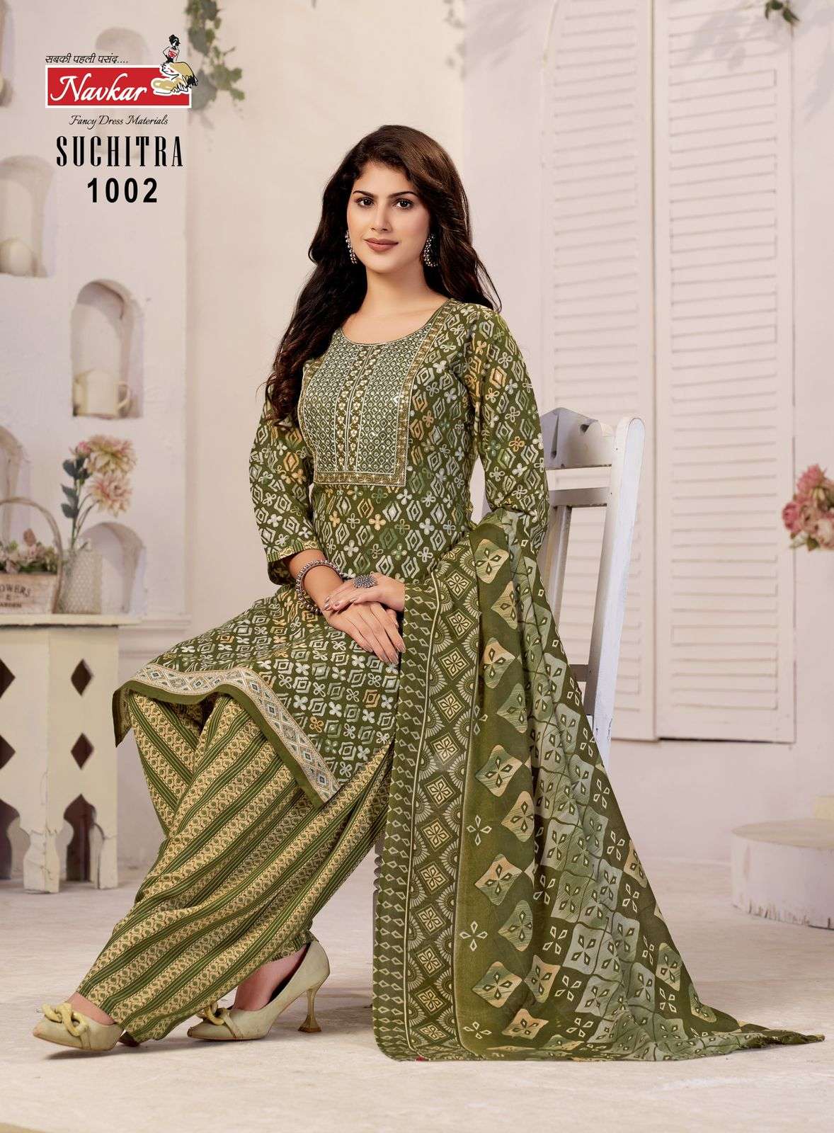 SUCHTRA VOL-1 BY NAVKAR BRAND MUSKA COTTON PRINT SEQUENCE NECK WITH COTTON LINING 