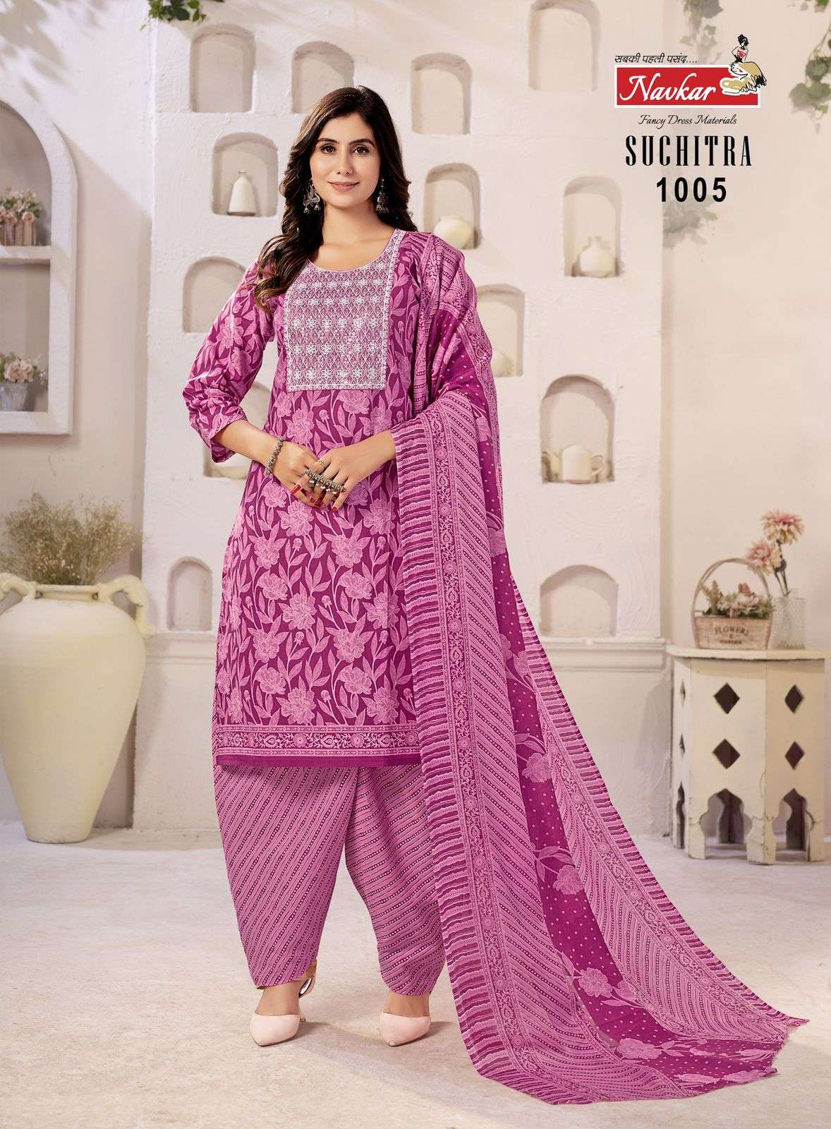 SUCHTRA VOL-1 BY NAVKAR BRAND MUSKA COTTON PRINT SEQUENCE NECK WITH COTTON LINING 