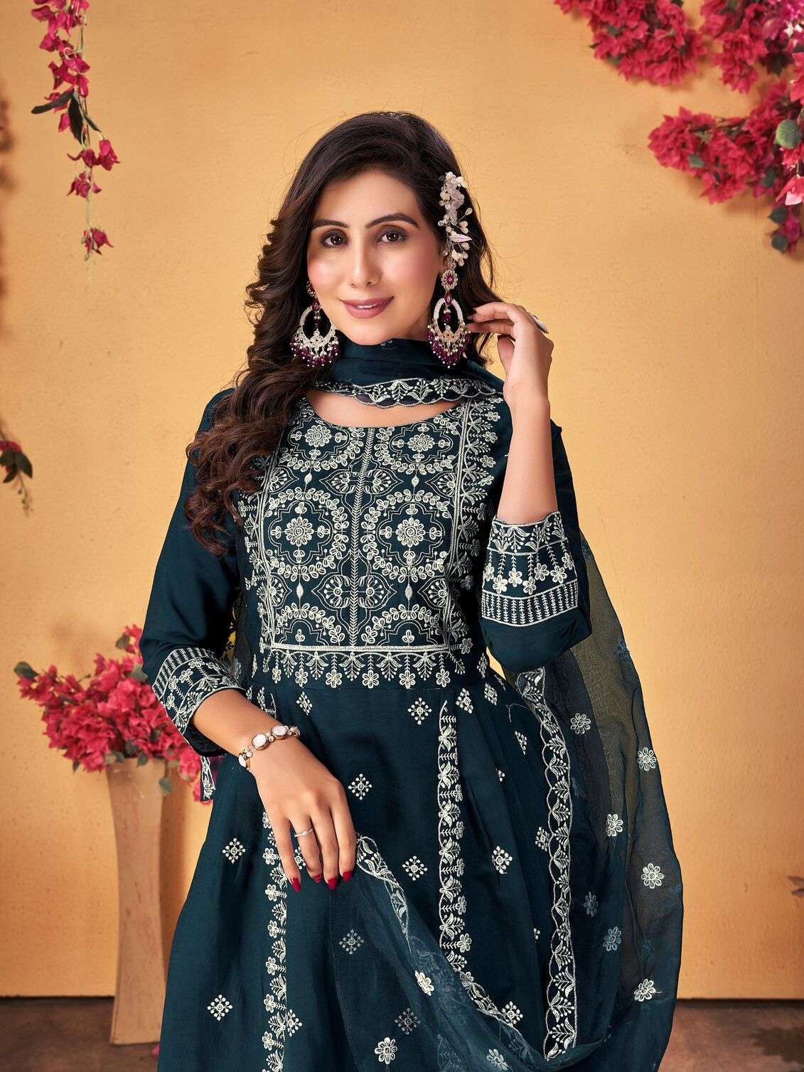 SUMMER FESTIVAL VOL-1 BY KRISHNA TRENDZ ROMAN SILK WHITE THREAD KURTI PANT WITH DUPATTA 