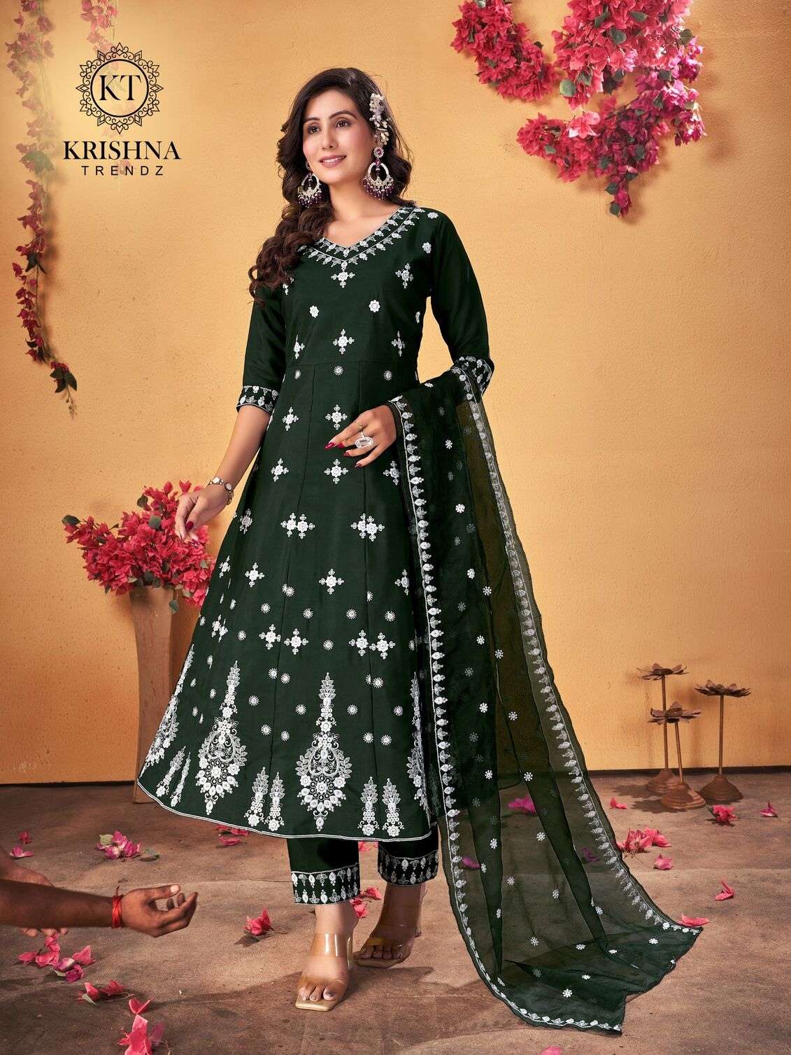 SUMMER FESTIVAL VOL-1 BY KRISHNA TRENDZ ROMAN SILK WHITE THREAD KURTI PANT WITH DUPATTA 