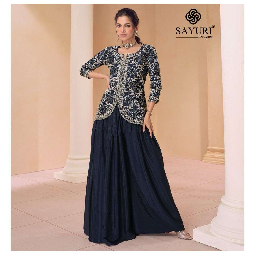 SURBHI BY SAYURI DESIGNER REAL CHINON EMBROIDERY SILK TOP PLAZO & DUPATTA 