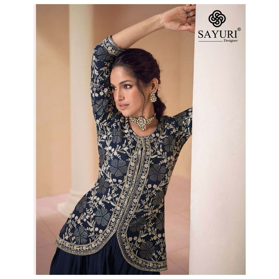 SURBHI BY SAYURI DESIGNER REAL CHINON EMBROIDERY SILK TOP PLAZO & DUPATTA 