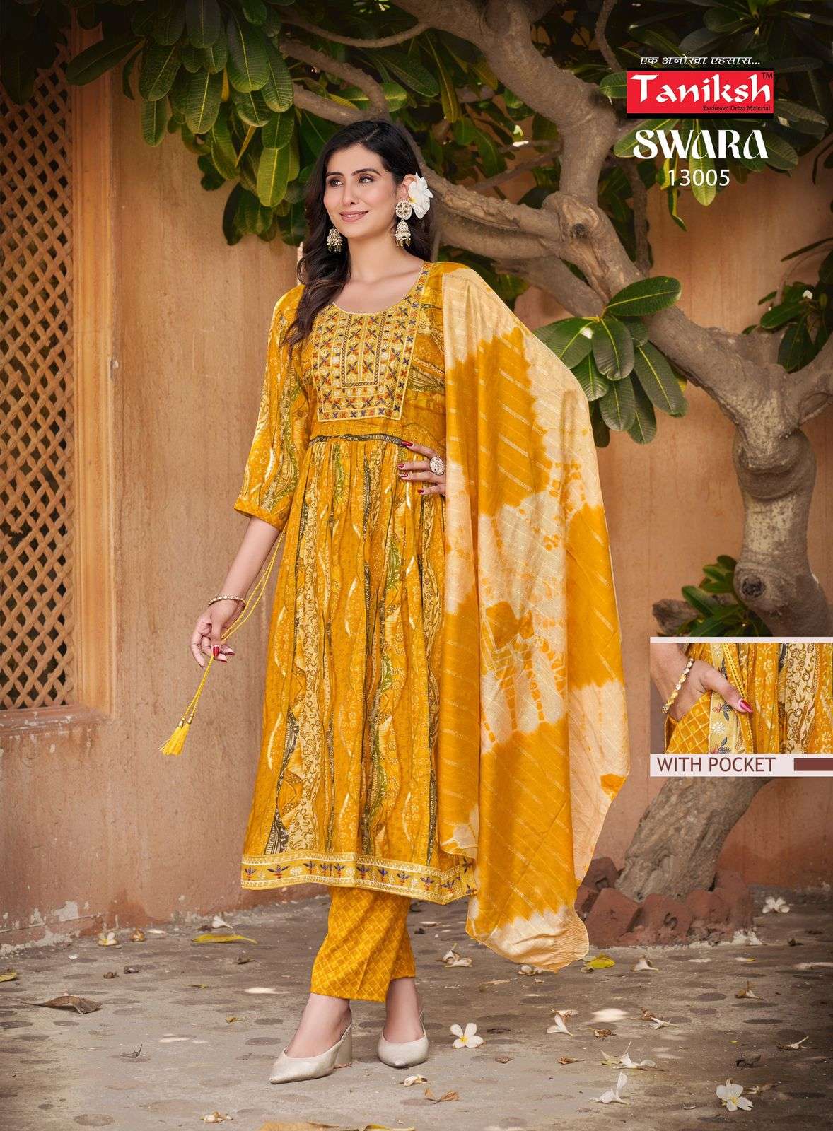 SWARA VOL-13 BY TANISHK CAPSULE RAYON PRINT WITH EMBROIDERY WORK 3 PCS SET