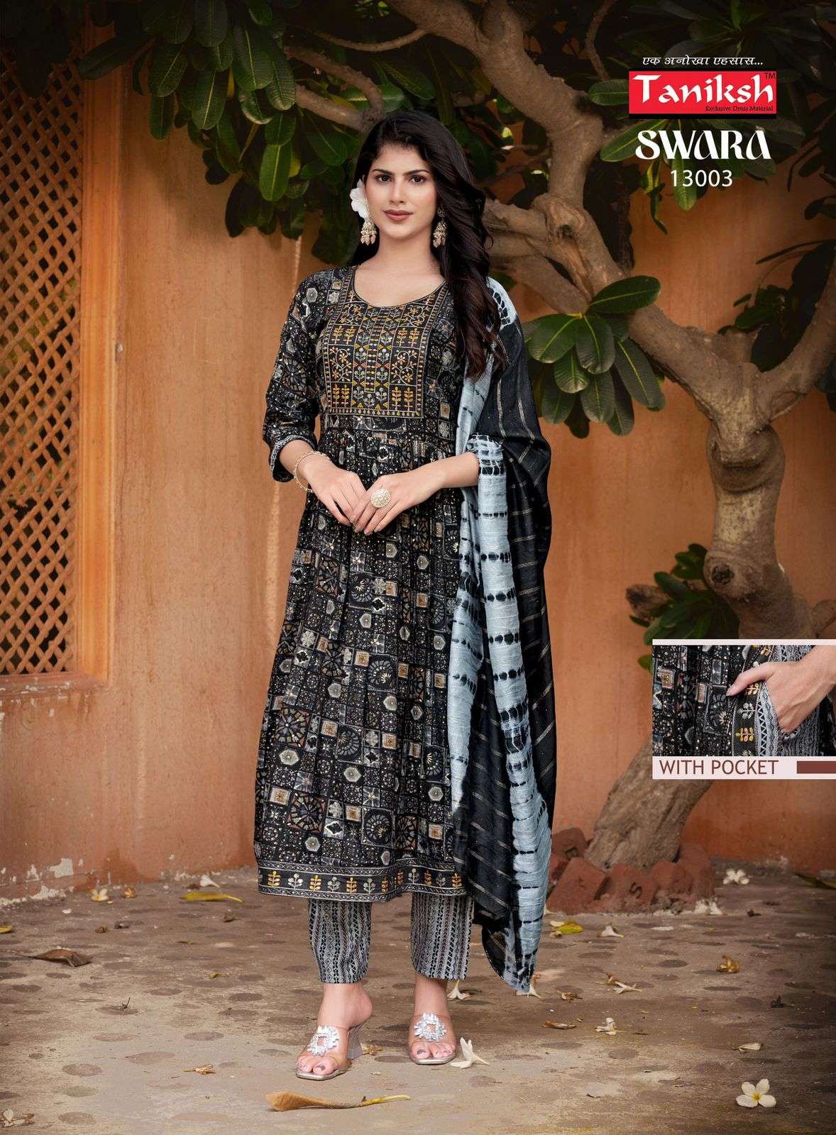 SWARA VOL-13 BY TANISHK CAPSULE RAYON PRINT WITH EMBROIDERY WORK 3 PCS SET