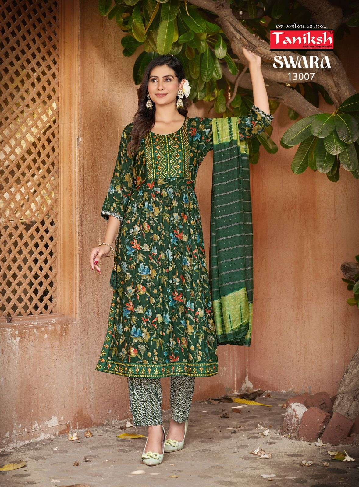 SWARA VOL-13 BY TANISHK CAPSULE RAYON PRINT WITH EMBROIDERY WORK 3 PCS SET
