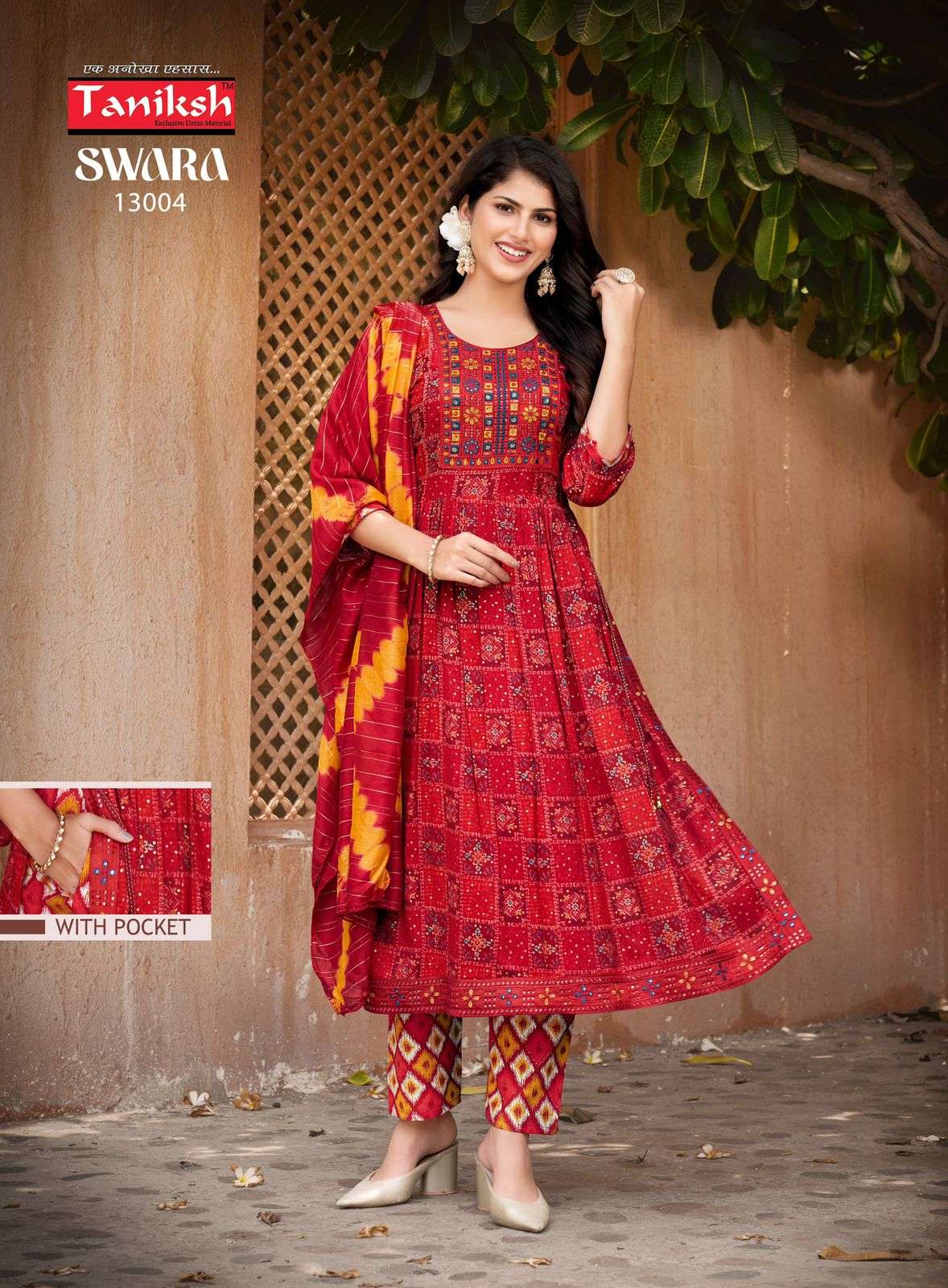 SWARA VOL-13 BY TANISHK CAPSULE RAYON PRINT WITH EMBROIDERY WORK 3 PCS SET