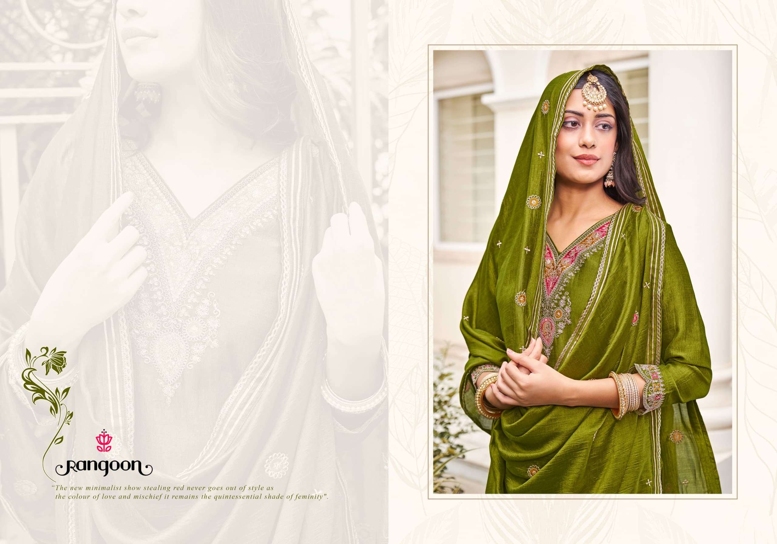 TARANA BY RANGOON FANCY WORK KURTI PANT DUPATTA WITH FULL INNER 