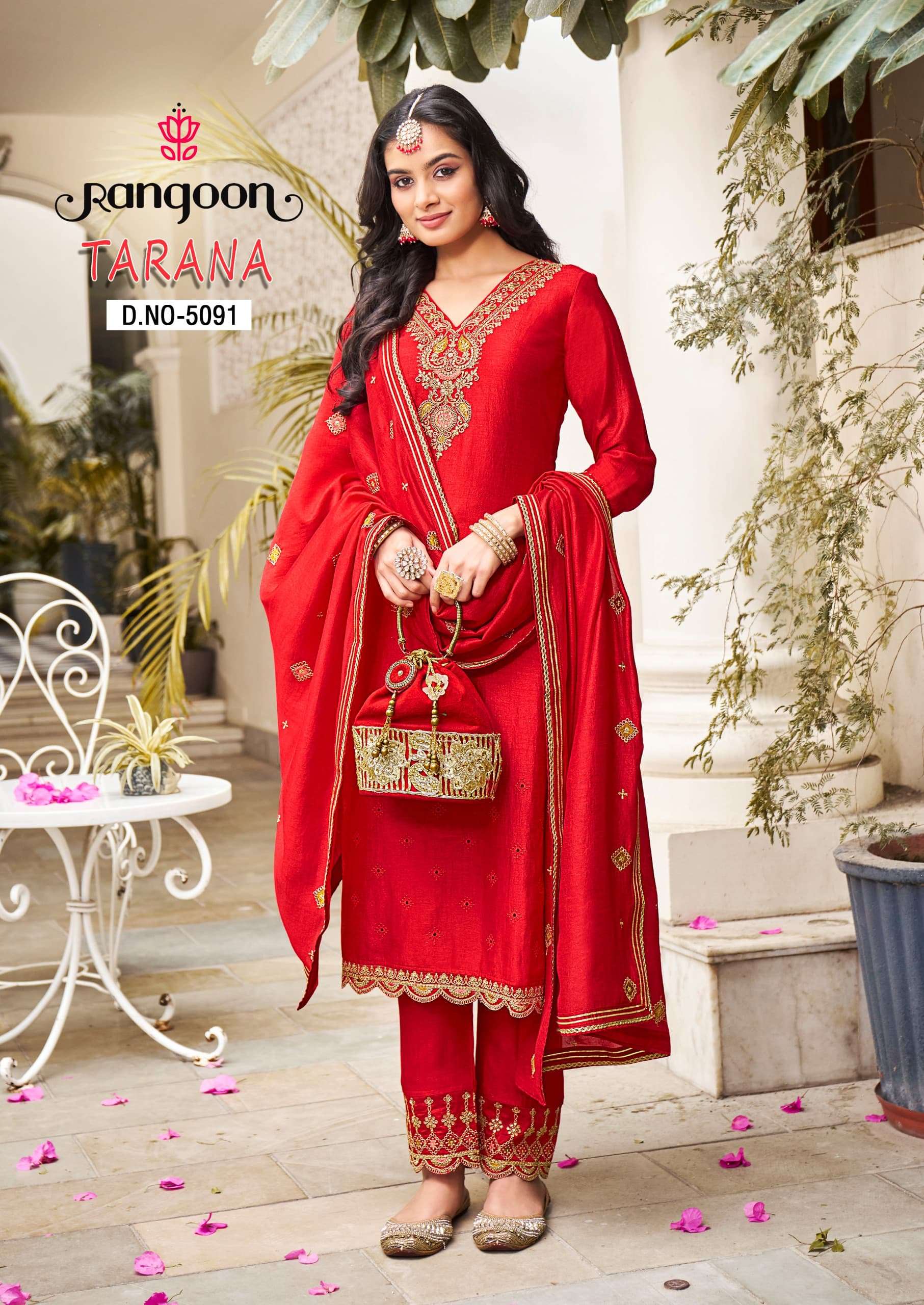 TARANA BY RANGOON FANCY WORK KURTI PANT DUPATTA WITH FULL INNER 