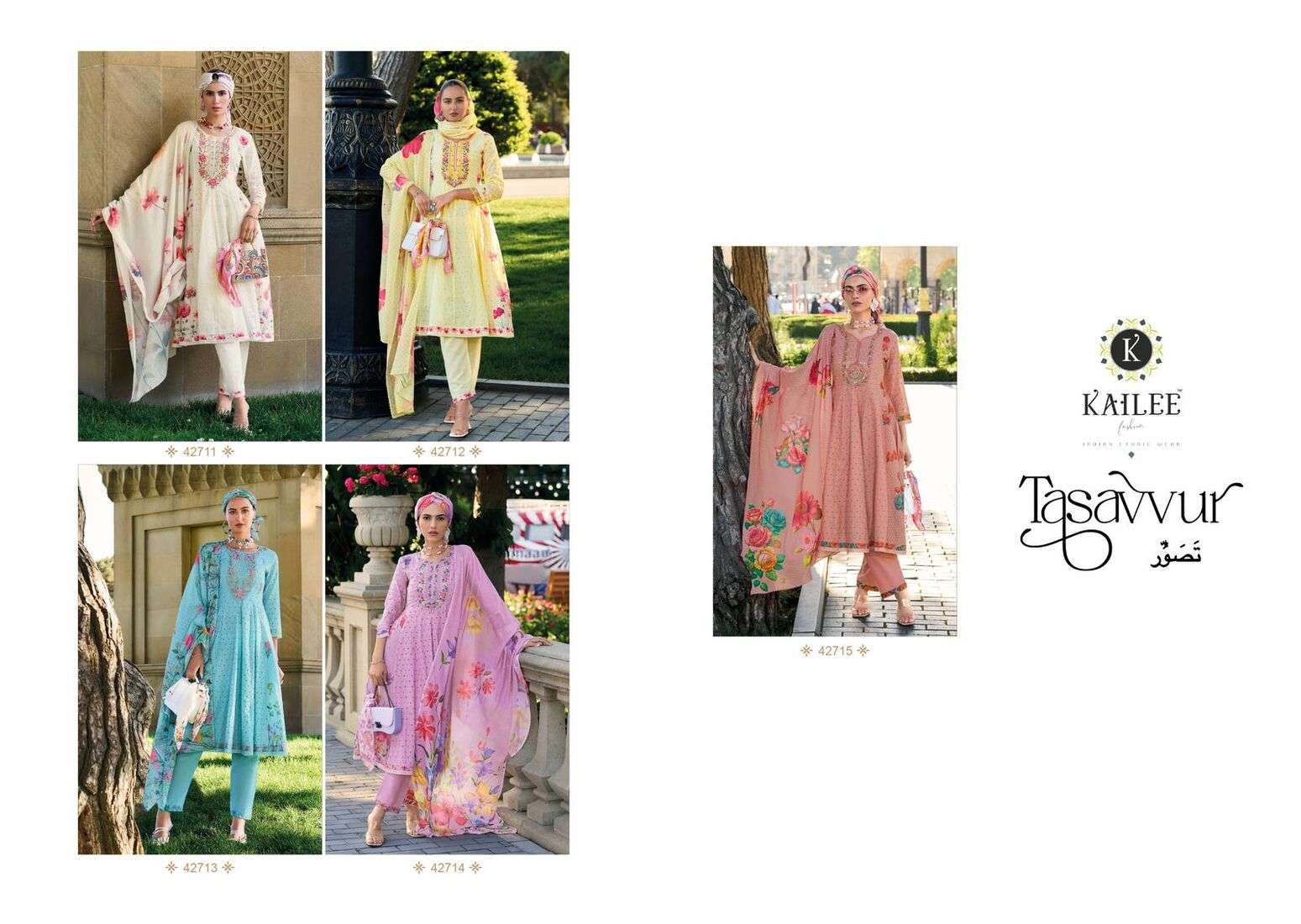 TASAVVUR BY KAILEE FASHION PURE DESIGNER SCHIFFLI PRINTS ANARKALI PANT WITH JARI BORDER 