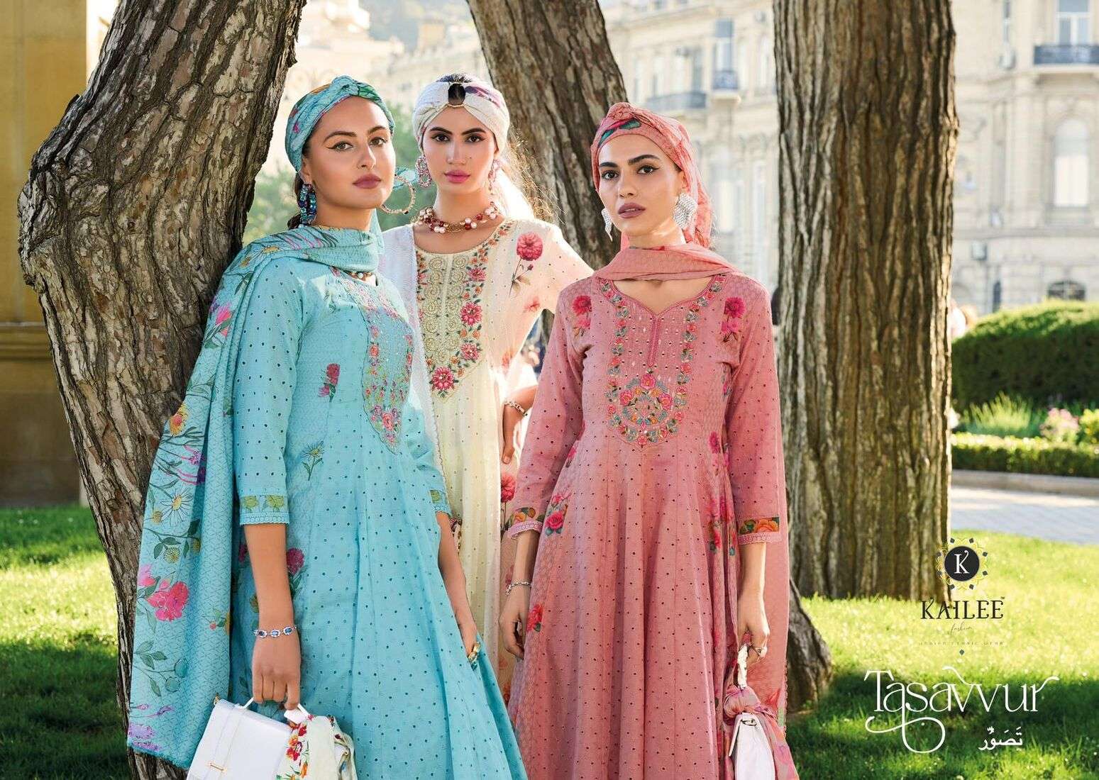 TASAVVUR BY KAILEE FASHION PURE DESIGNER SCHIFFLI PRINTS ANARKALI PANT WITH JARI BORDER 