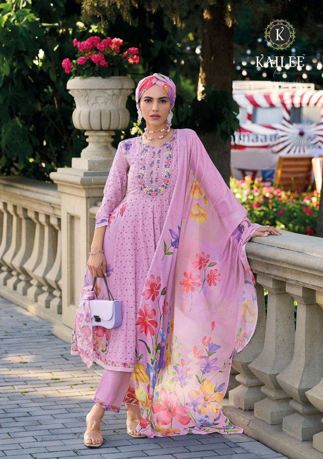 TASAVVUR BY KAILEE FASHION PURE DESIGNER SCHIFFLI PRINTS ANARKALI PANT WITH JARI BORDER 