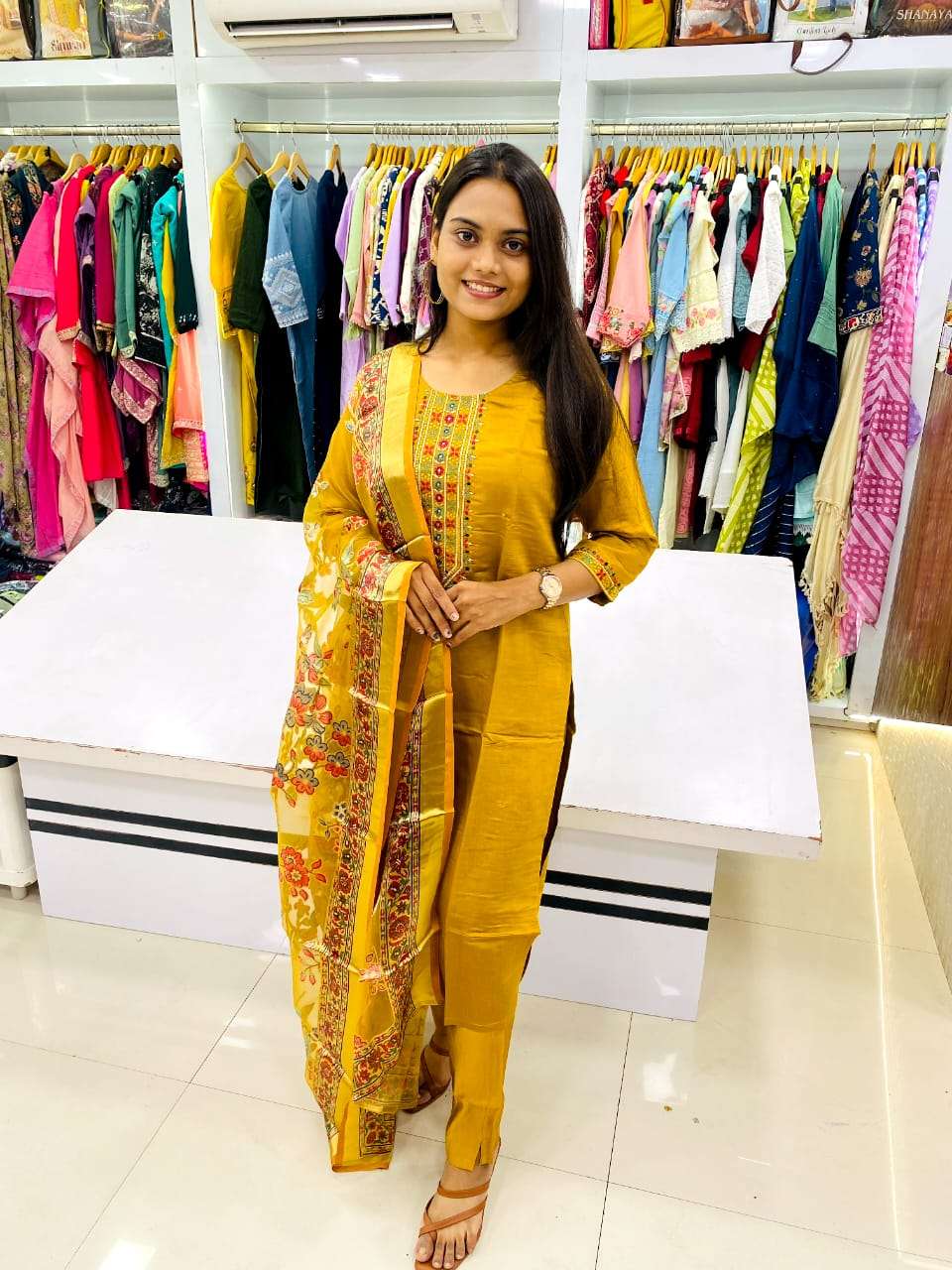 TF-01 NZ HEAVY PREMIUM FANCY FABRIC KURTI WITH EMBROIDERY WORK PANT & DUPATTA