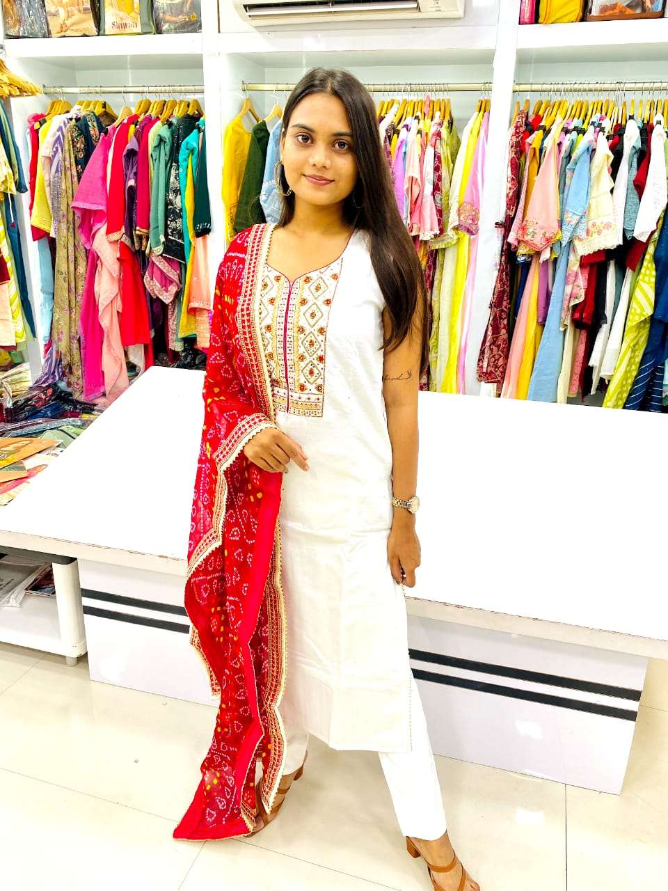 TF-03 NZ HEAVY PREMIUM FANCY FABRIC KURTI WITH EMBROIDERY WORK PANT & DUPATTA