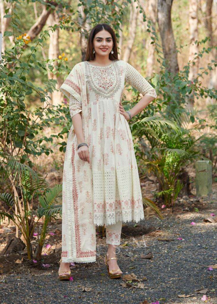 TF-1148 BY RR PURE COTTON PRINT WITH SCHIFFLI PANNEL IN ANARKALI STYLE 