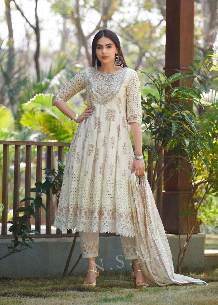 TF-1150 BY RR PURE COTTON PRINT WITH SCHIFFLI PANNEL IN ANARKALI STYLE 