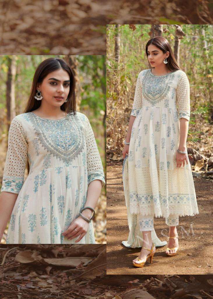 TF-1153 BY RR PURE COTTON PRINT WITH SCHIFFLI PANNEL IN ANARKALI STYLE 