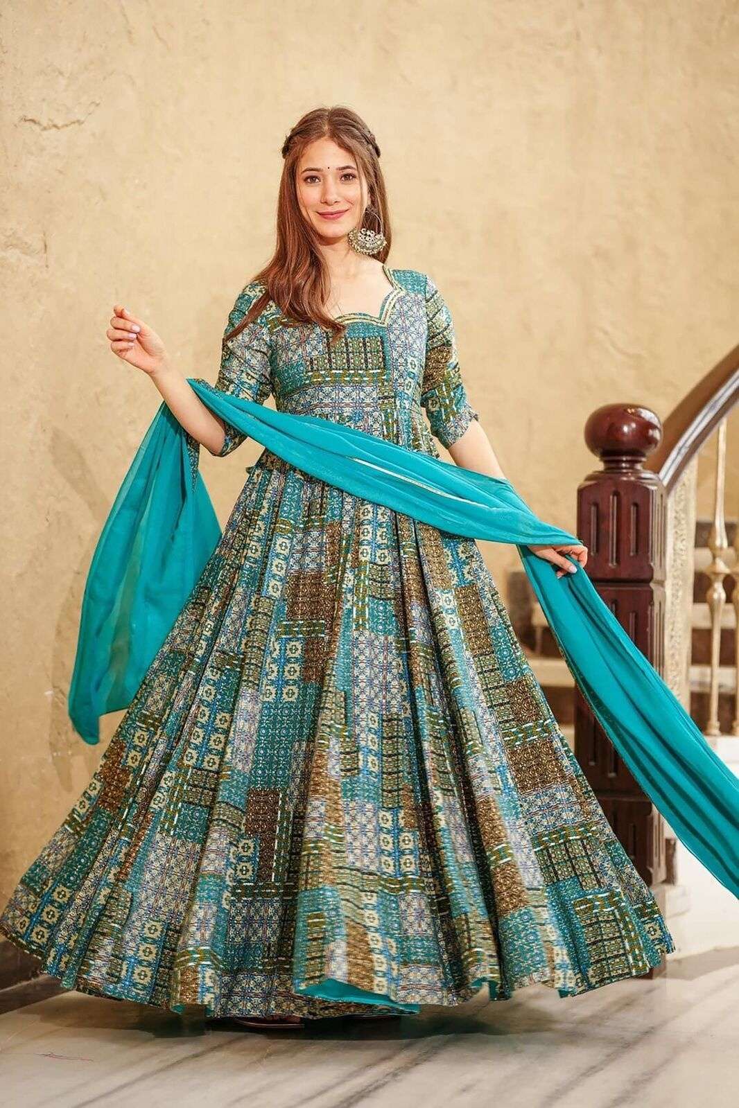 TF-1901 MA HEAVY RAYON ANARKALI GOWN IN DIGITAL PRINT STYLE